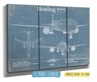 Cutler West Boeing Collection 48" x 32" / 3 Panel Canvas Wrap Boeing 777 Vintage Aviation Blueprint Print - Custom Pilot Name Can Be Added 833447921-TOP