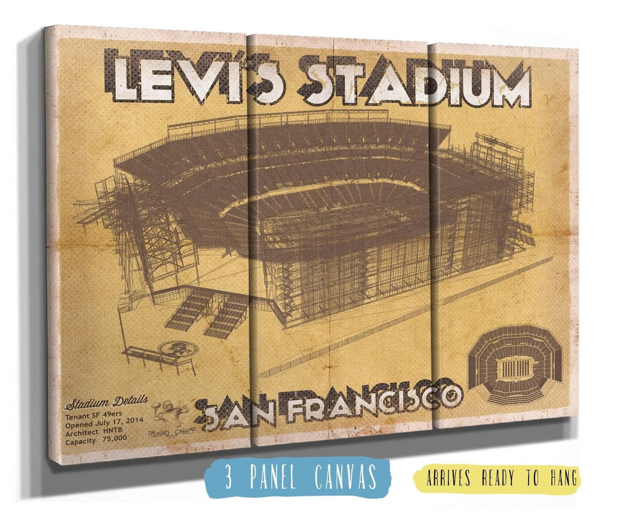 Cutler West Pro Football Collection 48" x 32" / 3 Panel Canvas Wrap Vintage San Francisco 49ers - Levi's Stadium NFL Print 715780399-48"-x-32"75161