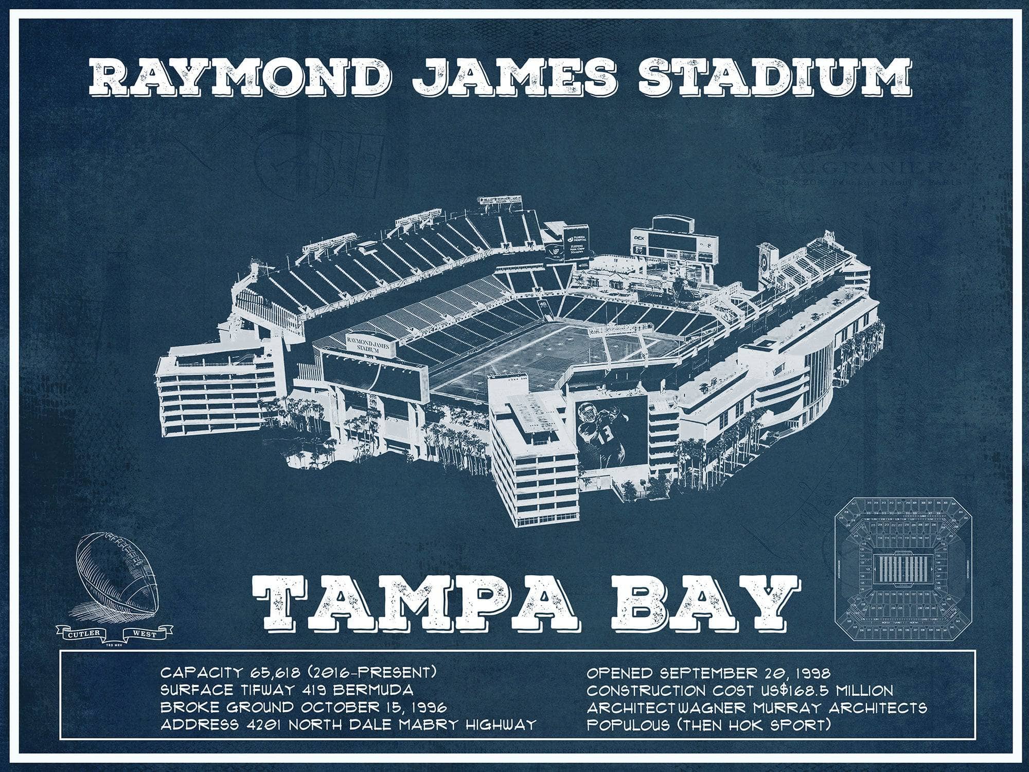 Cutler West Pro Football Collection 14" x 11" / Unframed Vintage Tampa Bay Buccaneers - Raymond James Stadium Print 720512875-14"-x-11"29400
