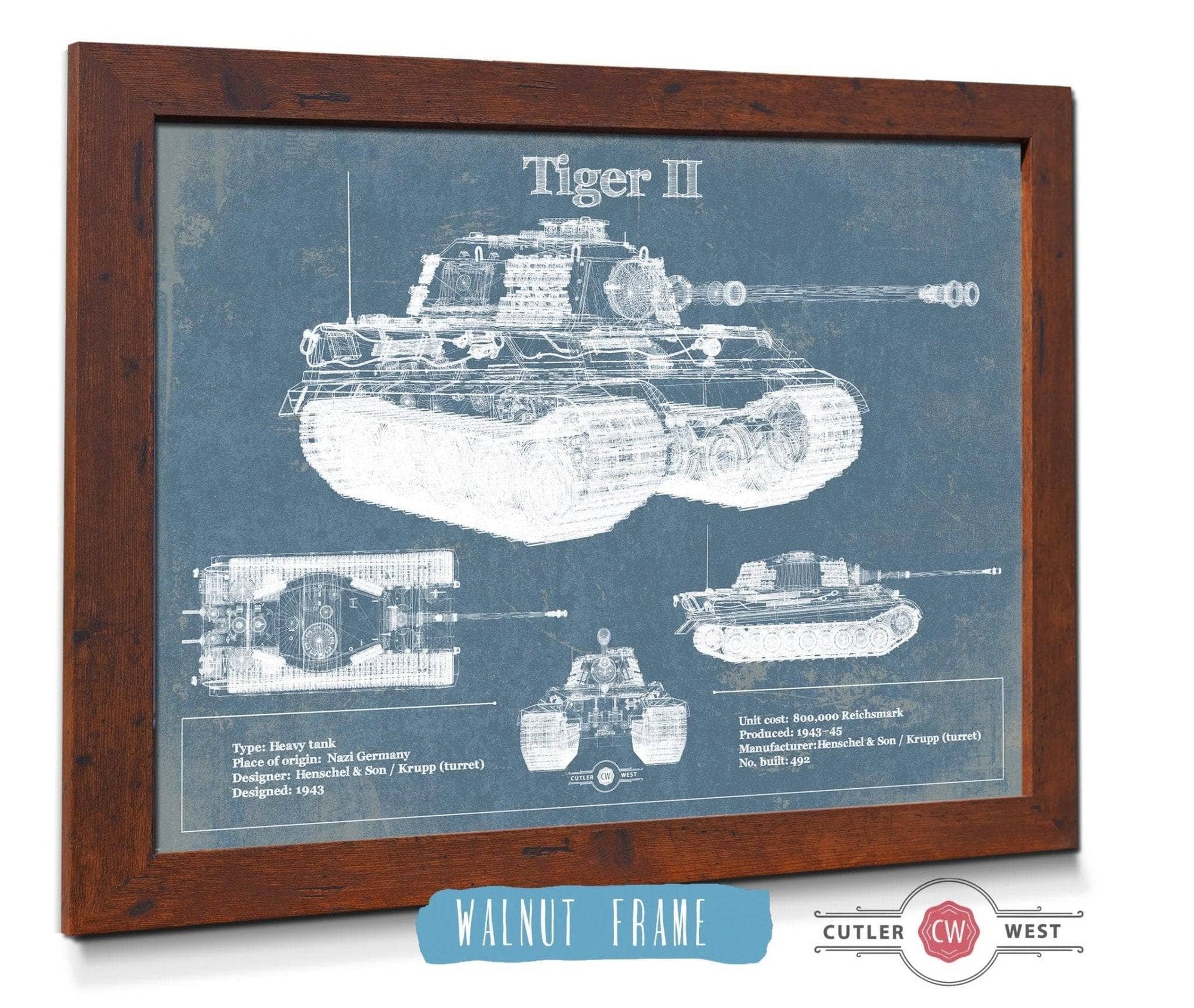 Cutler West Military Weapons Collection 14" x 11" / Walnut Frame Tiger II Vintage German Tank Military Print 845000232_24667