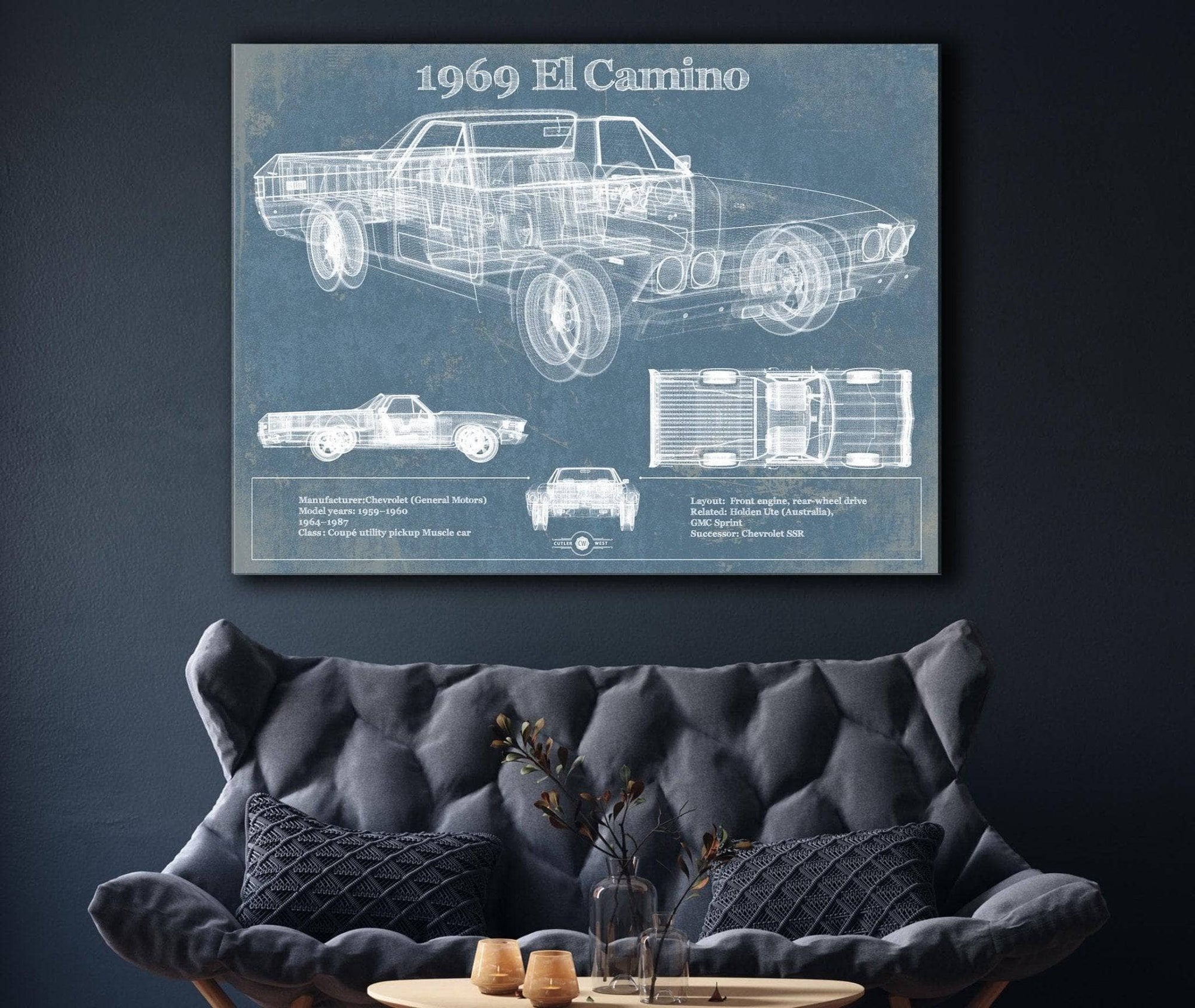 Cutler West Chevrolet Collection 1969 El Camino Vintage Blueprint Auto Print