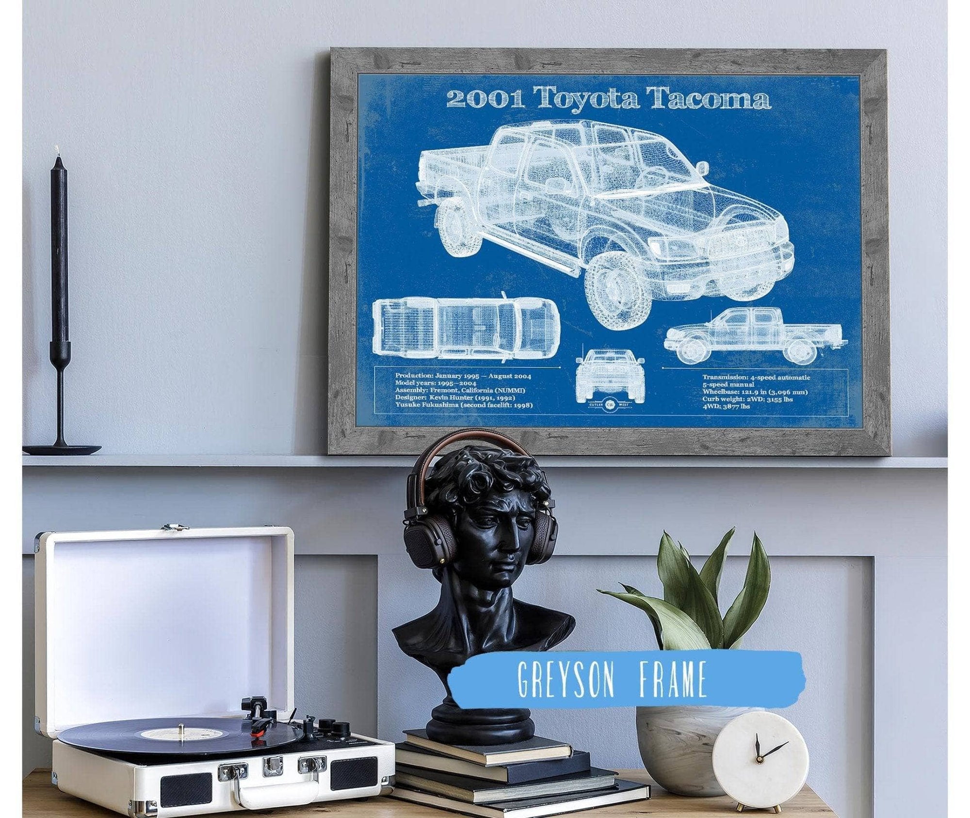 Cutler West Toyota Collection 14" x 11" / Greyson Frame 2001 Toyota Tacoma Double Cab Limited Vintage Blueprint Auto Print 933311112_39306