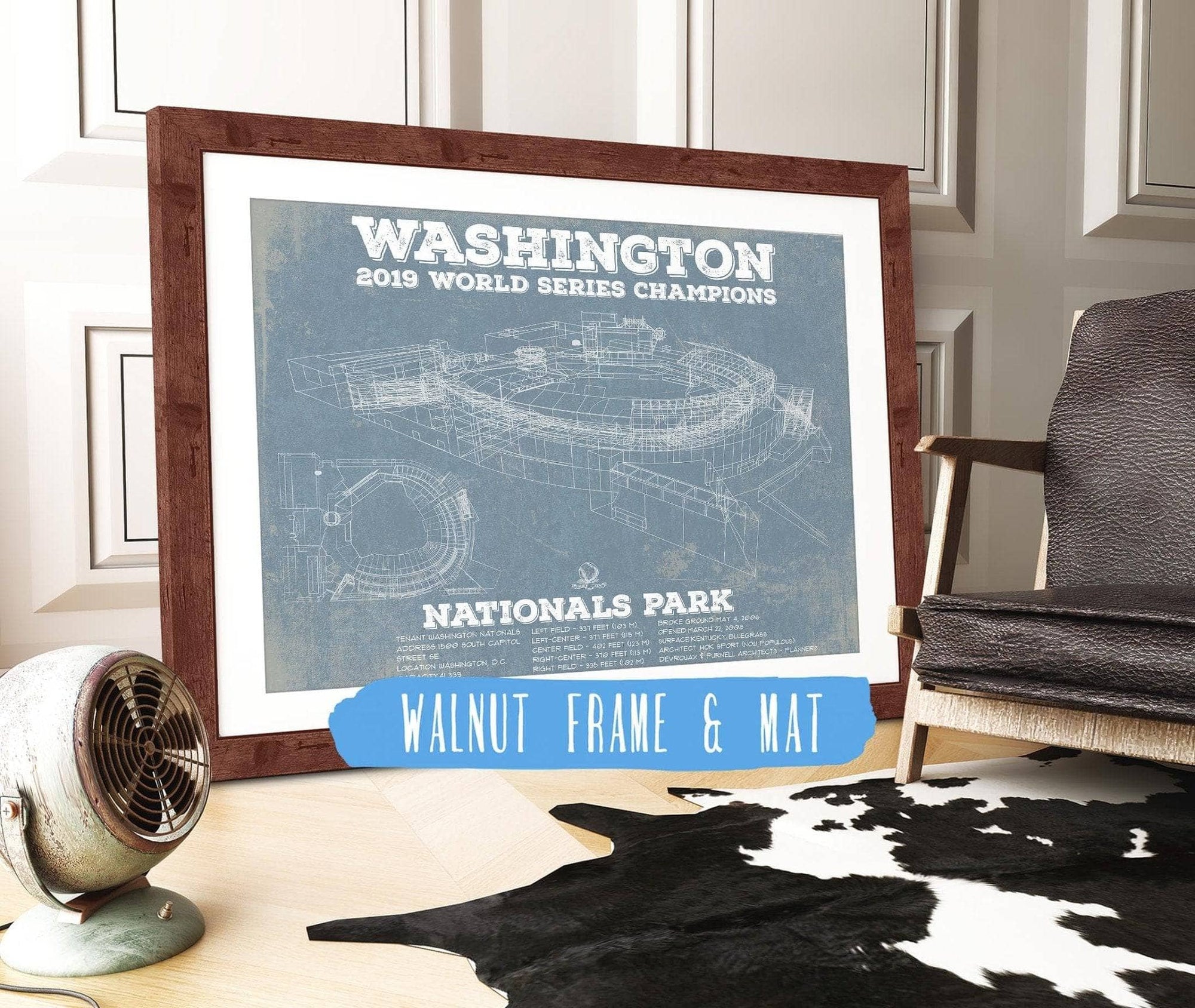 Cutler West 14" x 11" / Walnut Frame & Mat Washington Nationals - National Park Vintage Stadium Blue Print 728187448-14"-x-11"8183