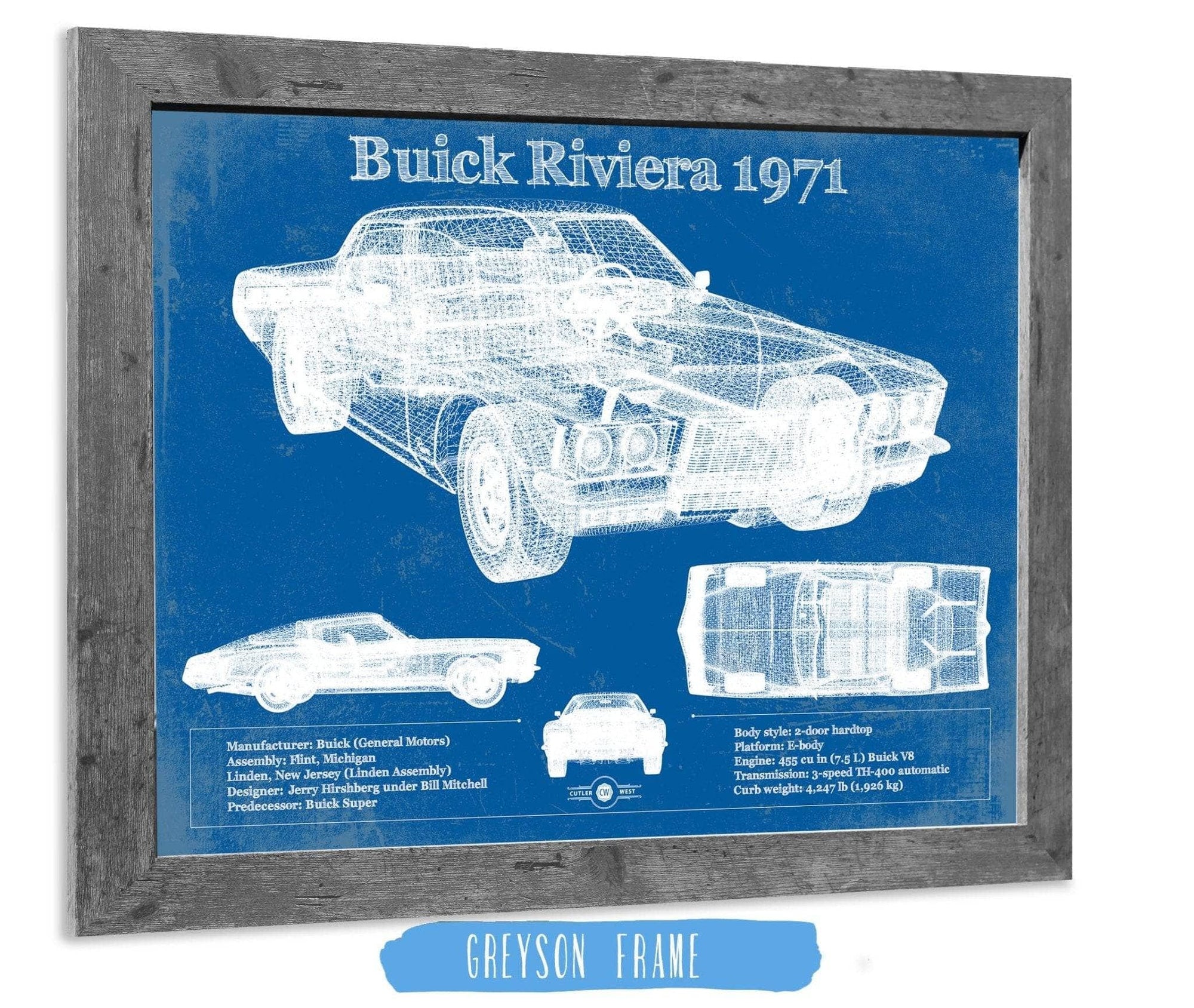 Cutler West Chevrolet Collection 1971 Buick Riviera Blueprint Vintage Auto Print