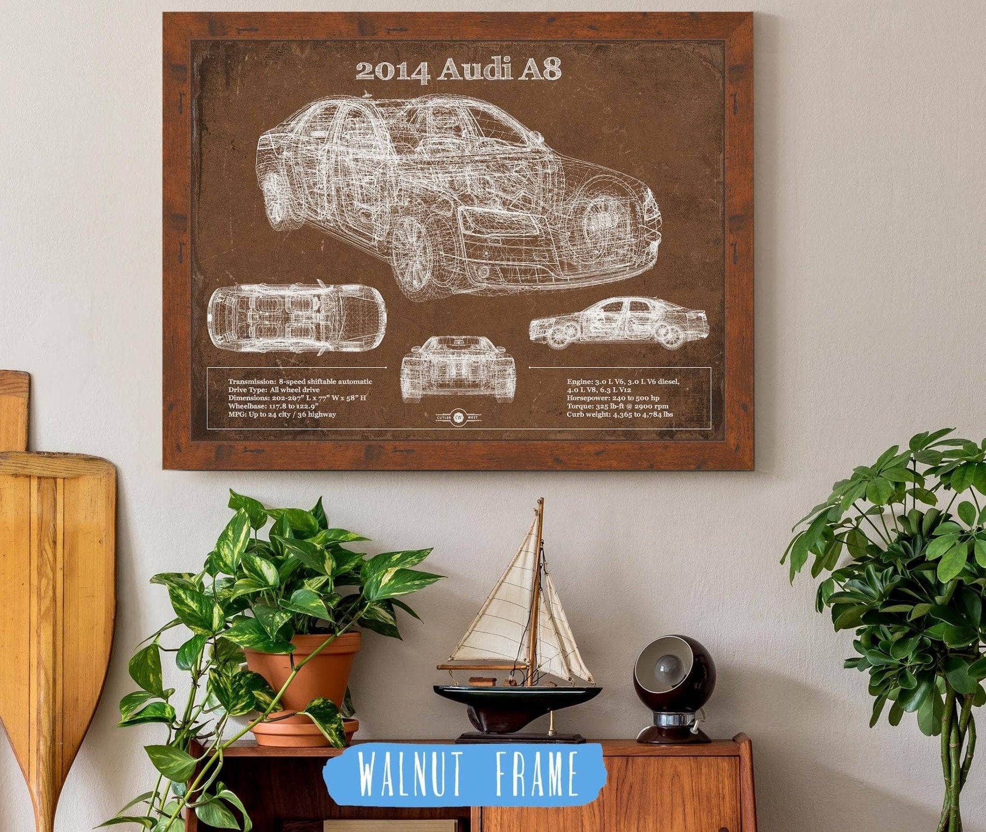 Cutler West Vehicle Collection 2014 Audi R8 Vintage Blueprint Auto Print
