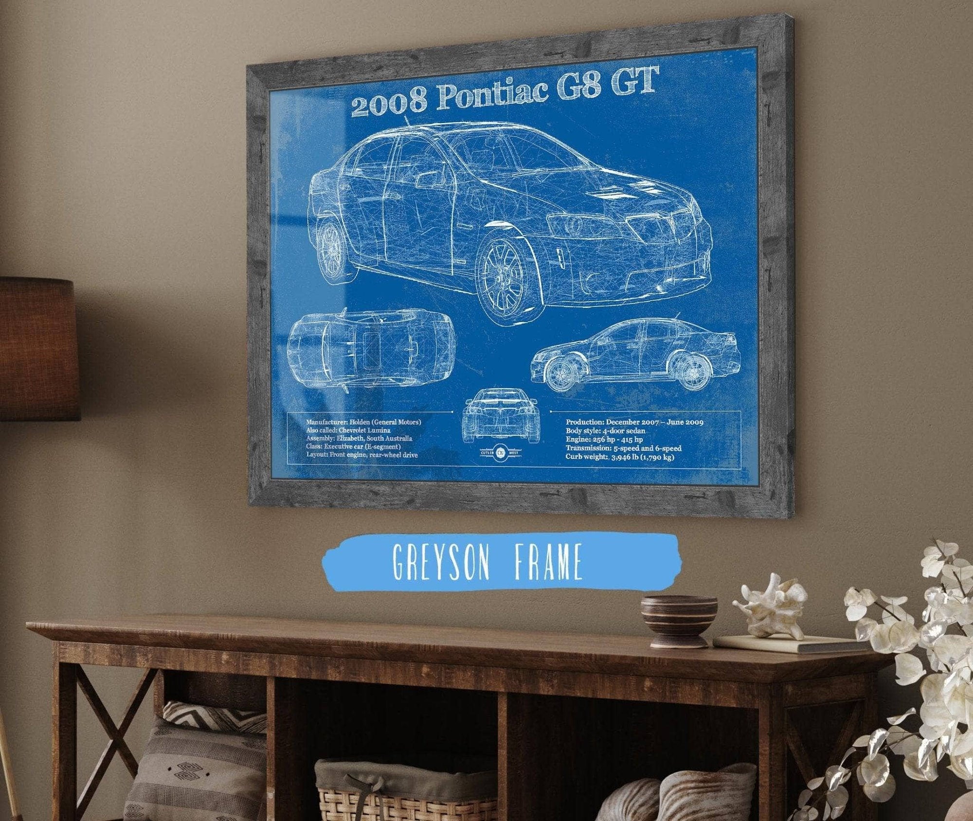 Cutler West Vehicle Collection 2008 Pontiac G8 GT Blueprint Vintage Auto Print