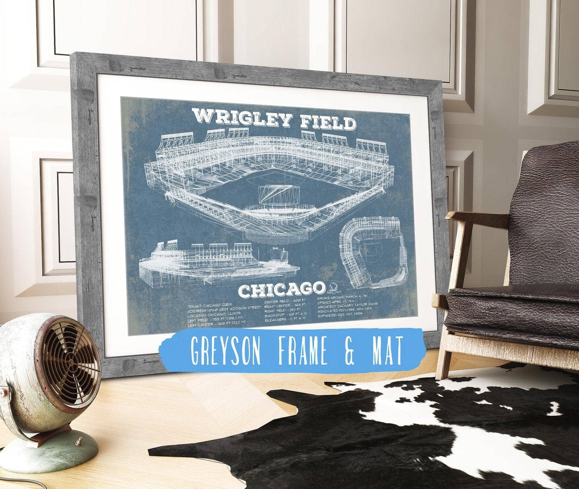 Cutler West Baseball Collection 14" x 11" / Greyson Frame & Mat Vintage Wrigley Field Print - Chicago Cubs Baseball Print 703108870-TOP