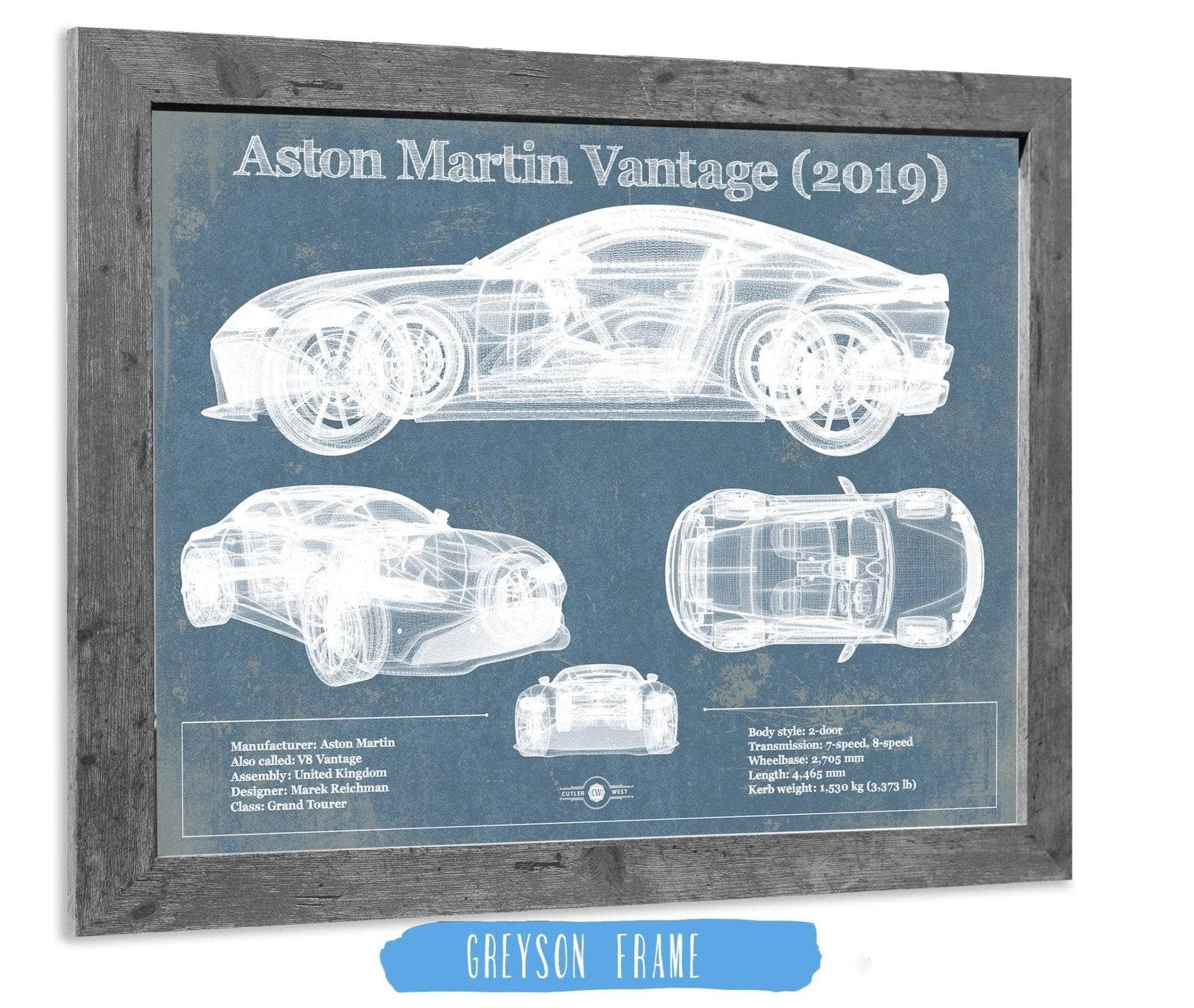 Cutler West Aston Martin Vantage (2019) Vintage Blueprint Auto Print