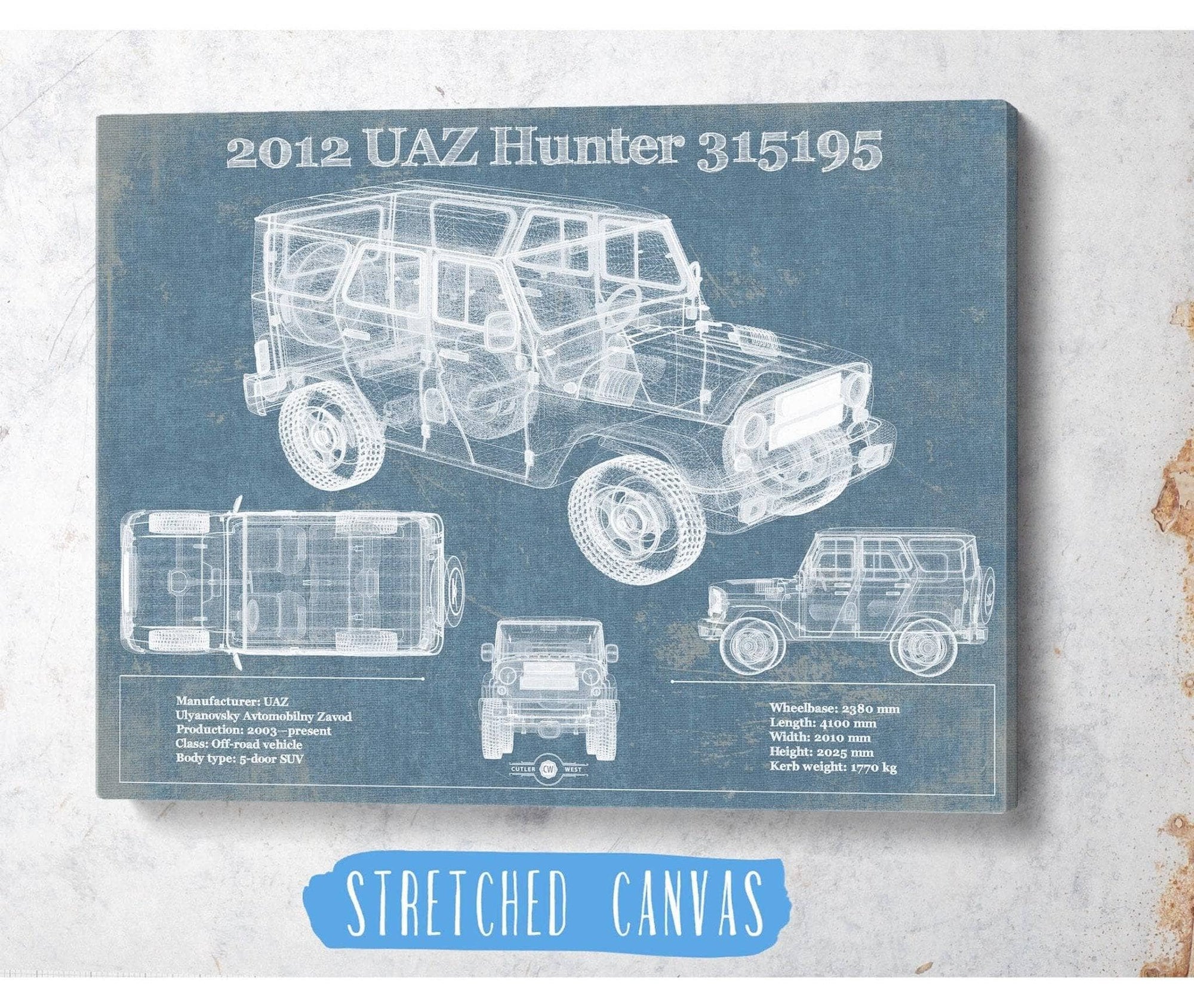 Cutler West Vehicle Collection 2012 UAZ Hunter 315195 Vintage Blueprint Auto Print