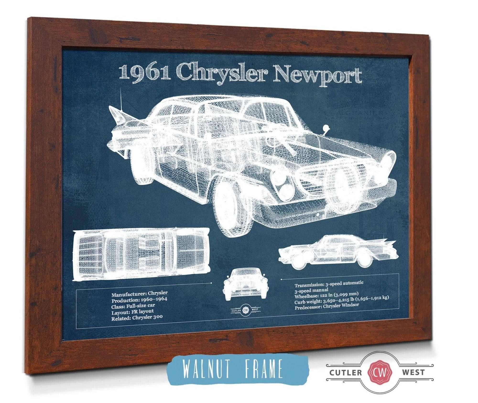 Cutler West Vehicle Collection 1961 Chrysler Newport Vintage Blueprint Auto Print