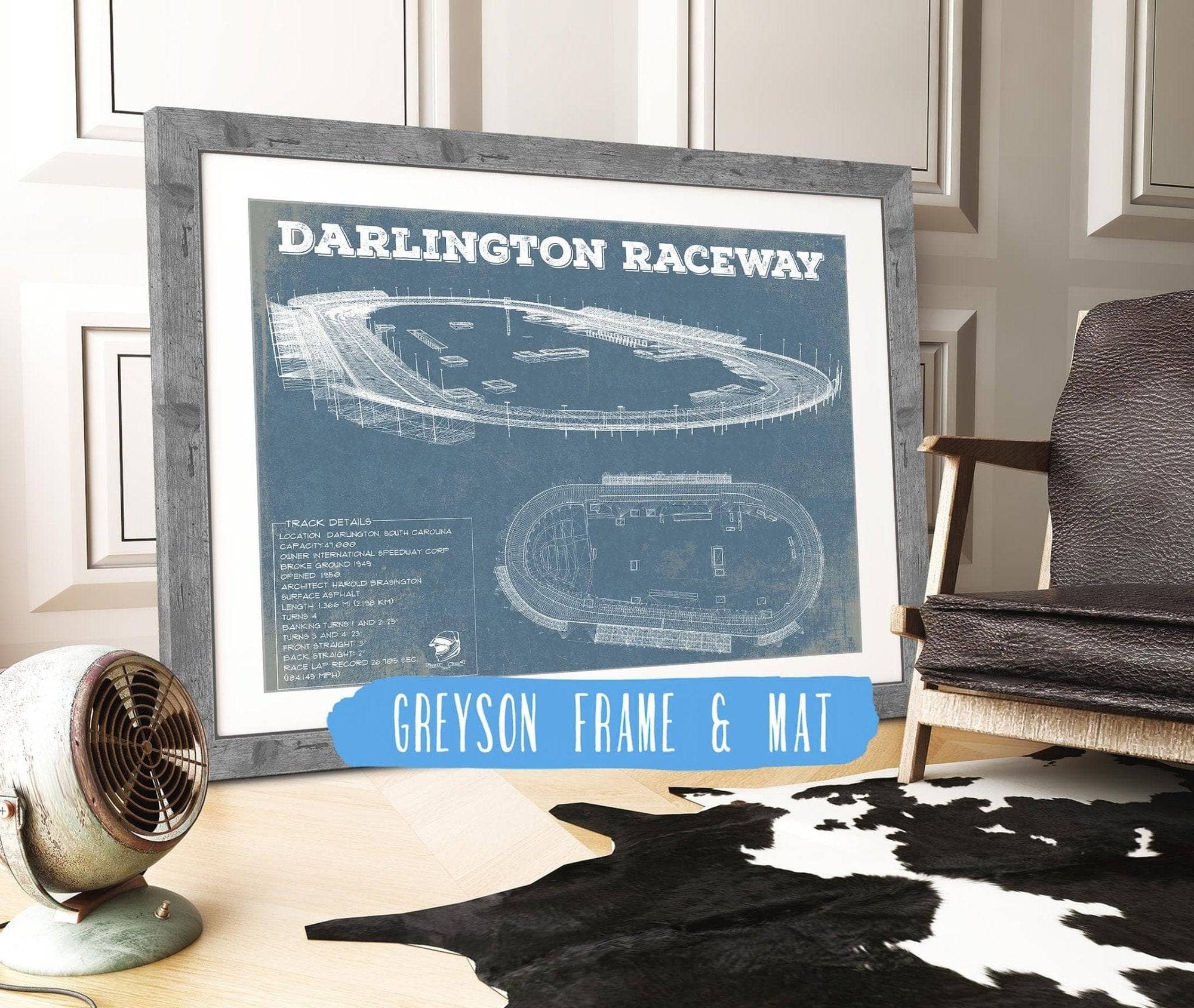 Cutler West Racetrack Collection 14" x 11" / Greyson Frame & Mat Darlington Raceway Blueprint NASCAR Race Track Print 731939862_56005