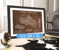 Cutler West 14" x 11" / Black Frame & Mat Indian Chief 348 Brown Background Vintage Original Motorcycle Blueprint 835000023_59299
