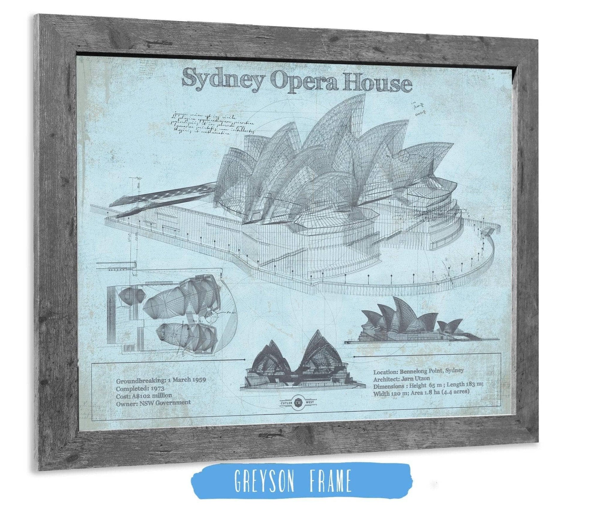 Cutler West Sydney Opera House Blueprint Vintage Art Print