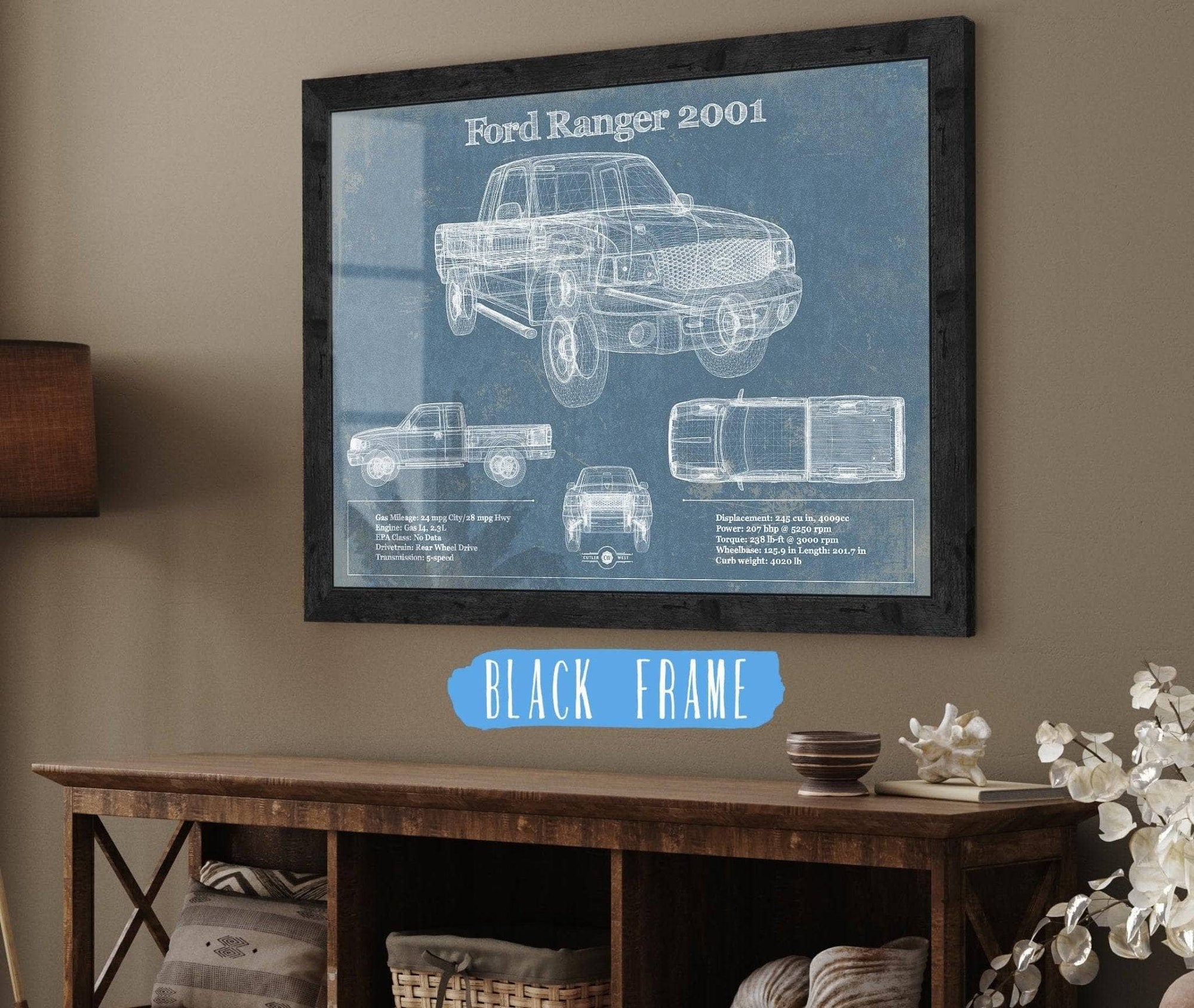 Cutler West Ford Collection 14" x 11" / Black Frame Ford Ranger 2001 Blueprint Vintage Auto Print 845000279_19649