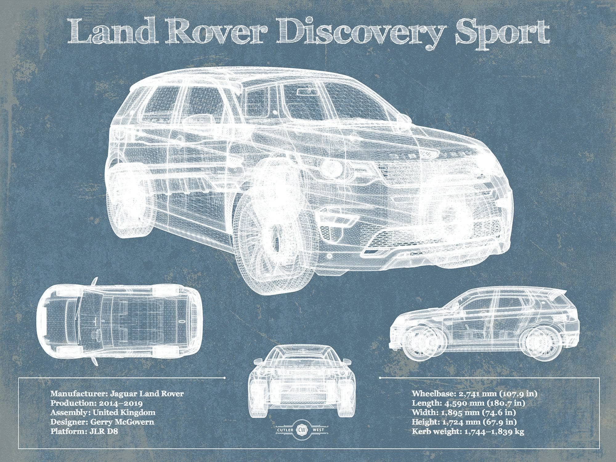 Cutler West Land Rover Collection 14" x 11" / Unframed Land Rover Discovery Sport Vintage Blueprint Auto Print 845000277_15830