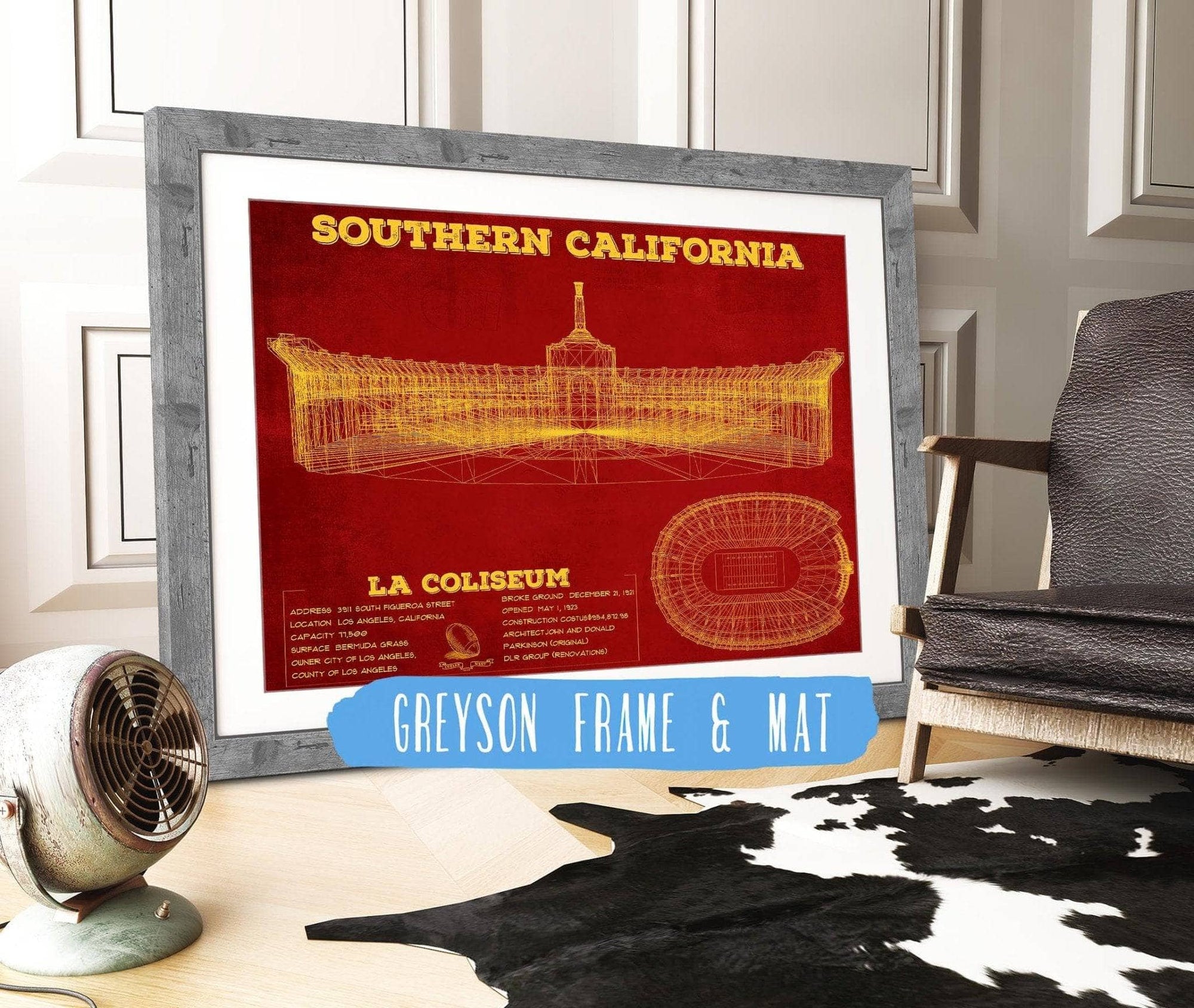 Cutler West College Football Collection 14" x 11" / Greyson Frame & Mat Vintage USC Trojans - LA Coliseum Blueprint Art Print 737528166-14"-x-11"66098