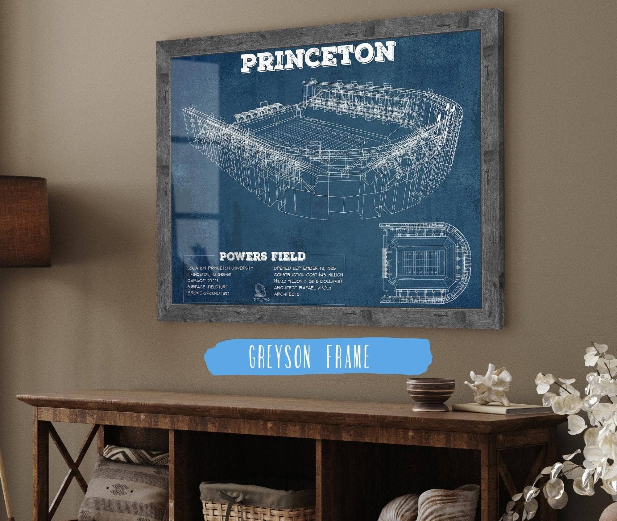 Cutler West Princeton Tigers Football Art - Vintage Powers Field Blueprint Wall Art