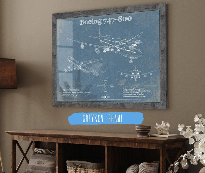 Cutler West Boeing Collection 14" x 11" / Greyson Frame Boeing 747-800 Vintage Aviation Blueprint Print - Custom Pilot Name Can Be Added 833110135_33169
