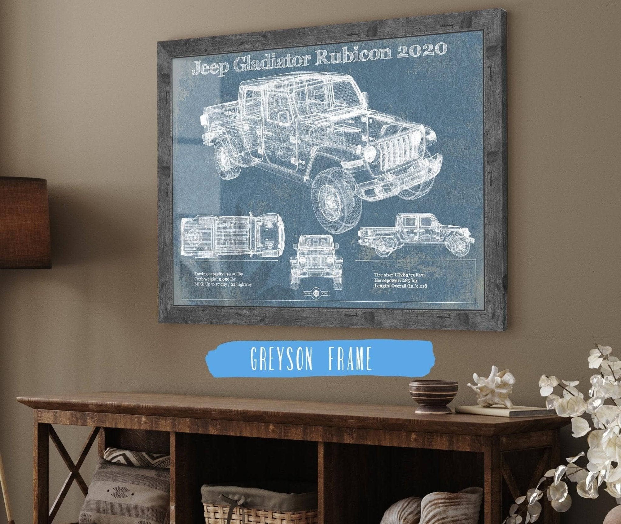 Cutler West Vehicle Collection Jeep Gladiator Rubicon 2020 Vintage Blueprint Auto Print