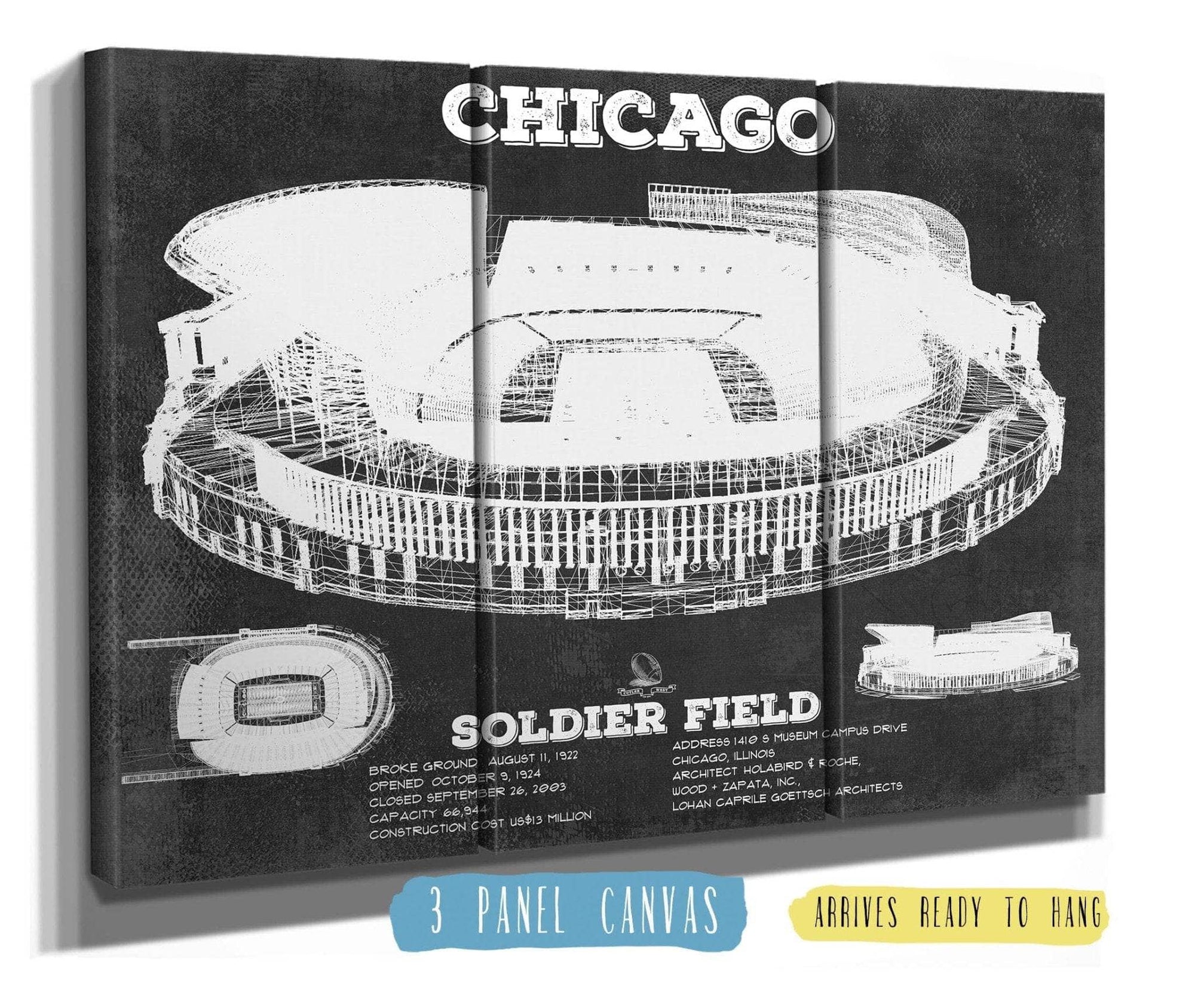 Cutler West Pro Football Collection 48" x 32" / 3 Panel Canvas Wrap Chicago Bears Stadium Seating Chart - Soldier Field - Vintage Football Print 635629280_28922