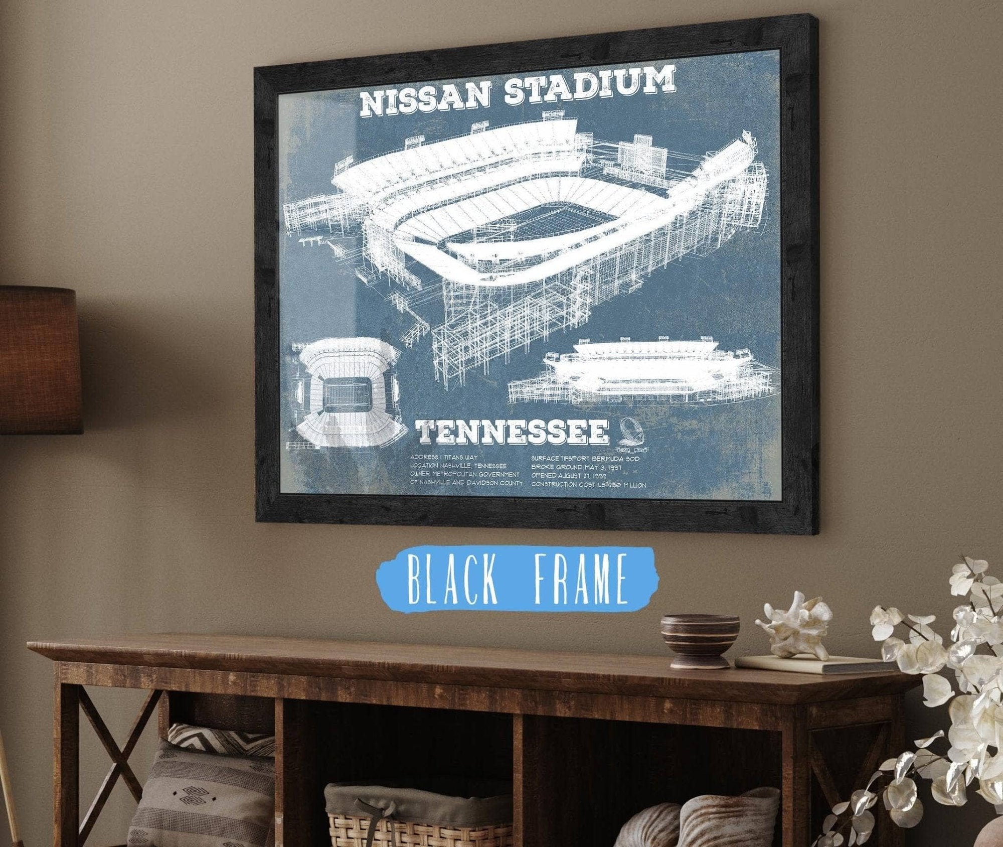 Cutler West Pro Football Collection 14" x 11" / Black Frame & Mat Tennessee Titans Nissan Stadium - Vintage Football Print 723971122_70957