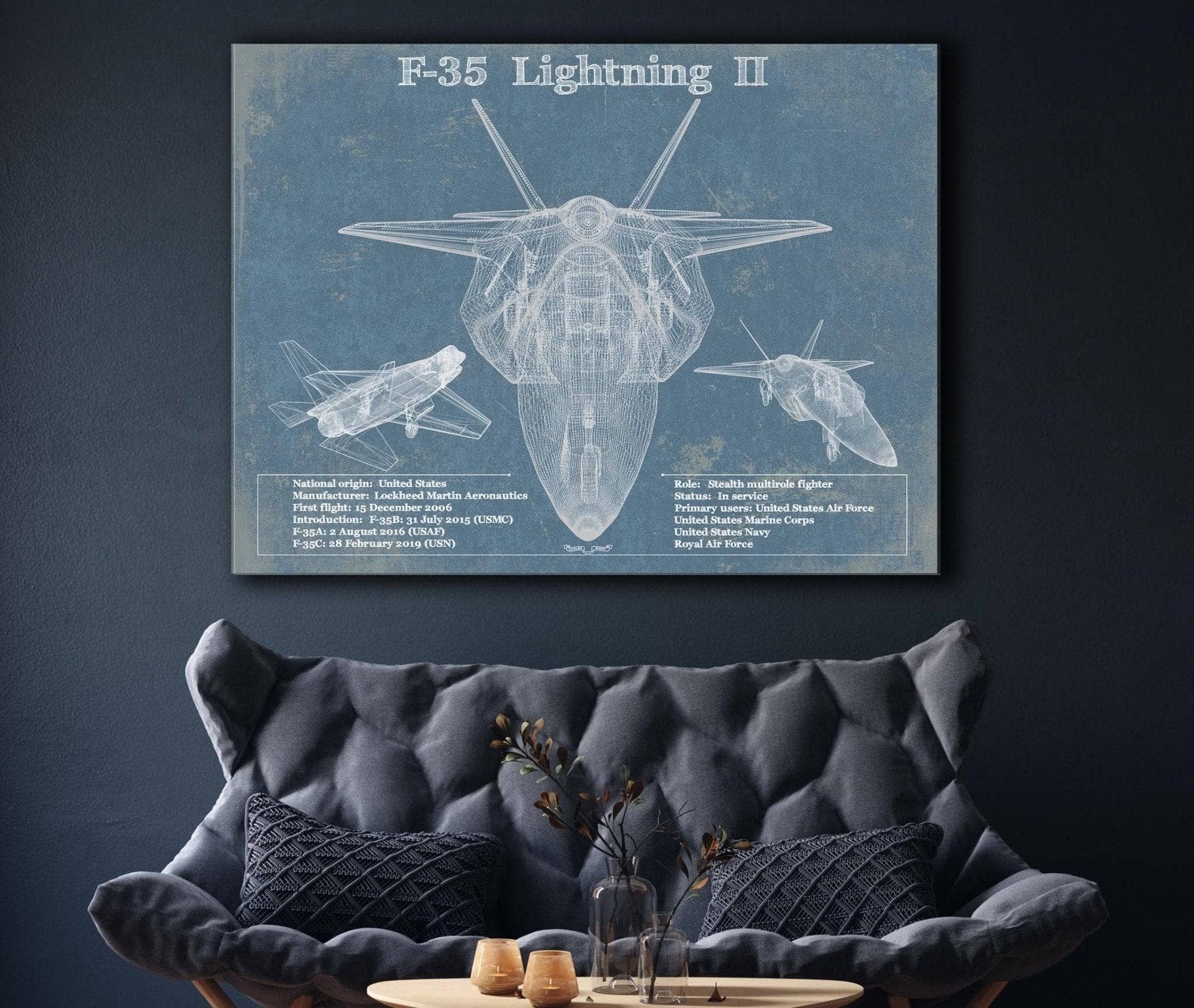 Cutler West Military Aircraft F-35 Aircraft Patent Blueprint Original Design Wall Art
