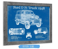 Cutler West Ford Collection 14" x 11" / Greyson Frame Ford D F1 1948 Truck Vintage Blueprint Auto Print 945000336