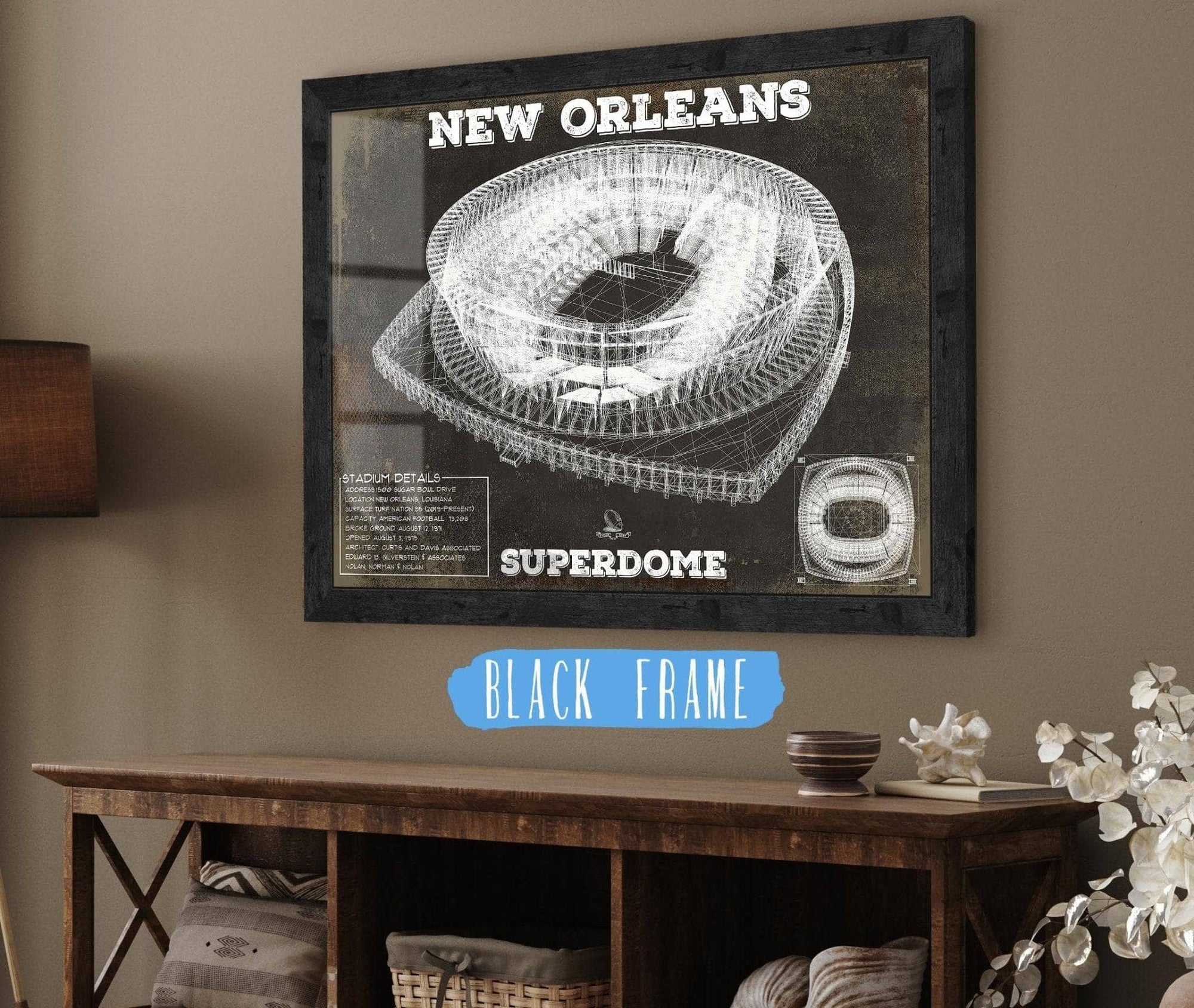 Cutler West Pro Football Collection 14" x 11" / Black Frame New Orleans Saints Superdome Seating Chart - Vintage Football Print 734084112-TOP