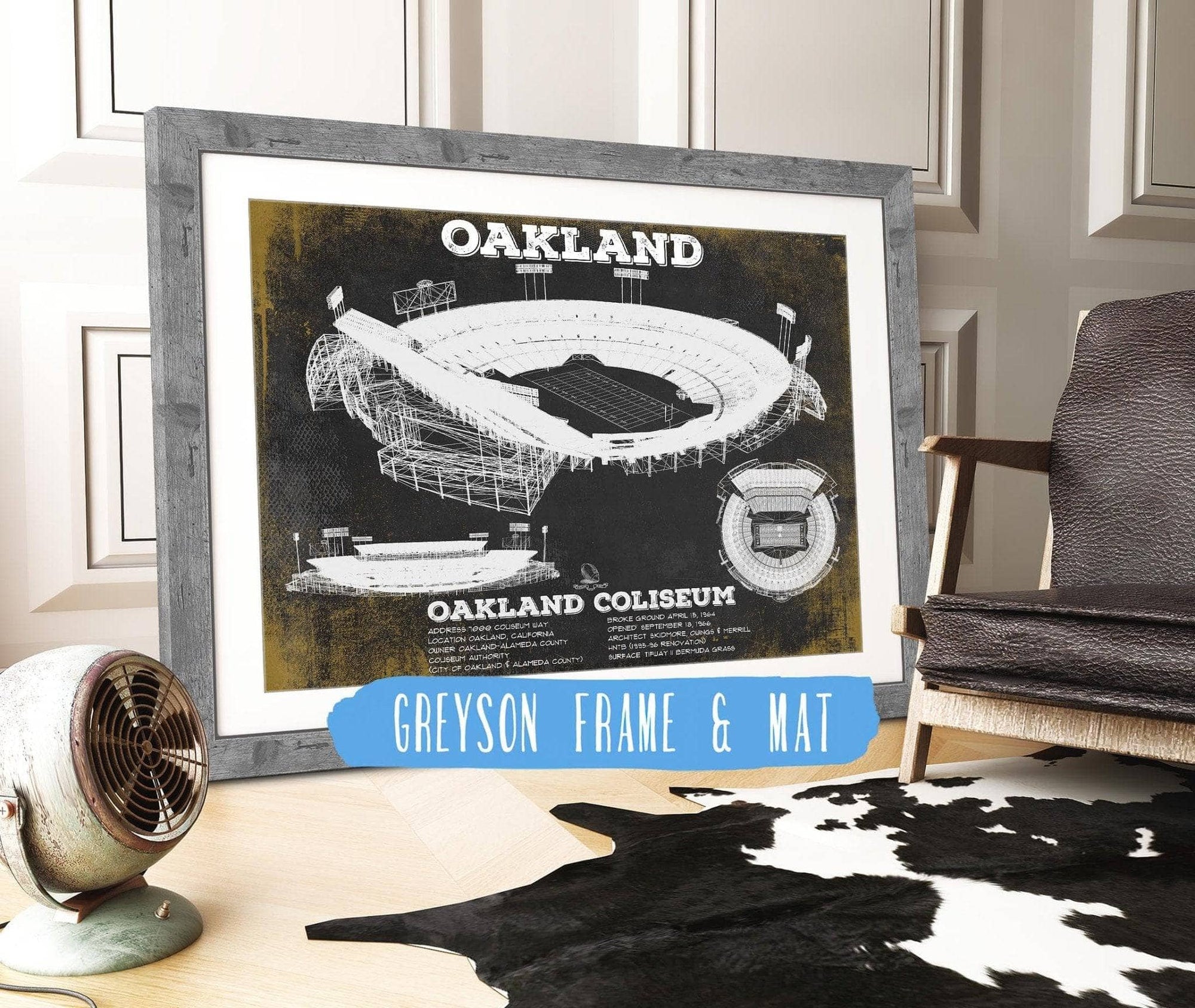 Cutler West Pro Football Collection 14" x 11" / Greyson Frame & Mat Oakland Raiders Team Colors Oakland Coliseum NFL Vintage Football Print 933350154_70435