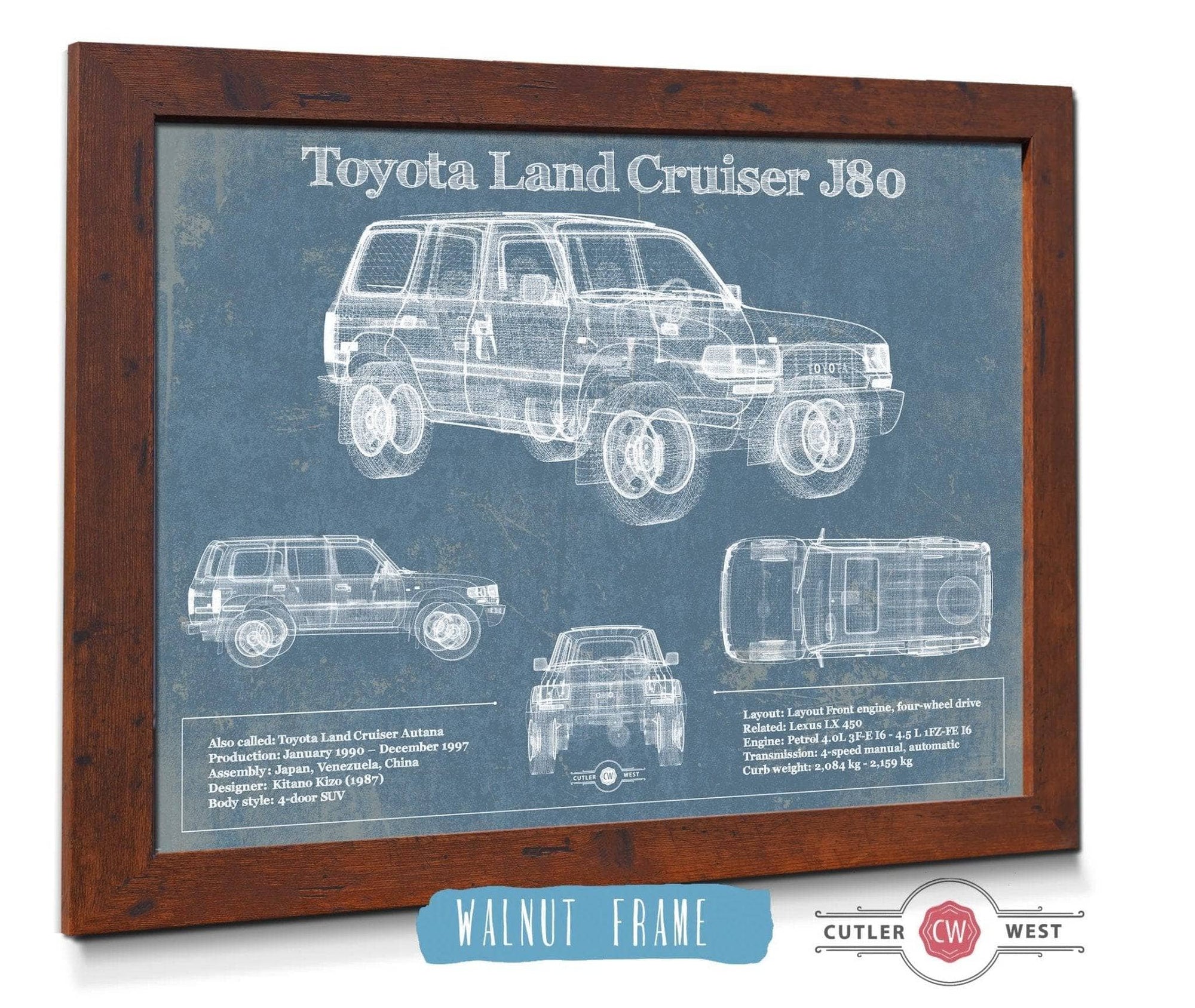 Cutler West Toyota Collection Toyota Land Cruiser J80 Blueprint Vintage Auto Print