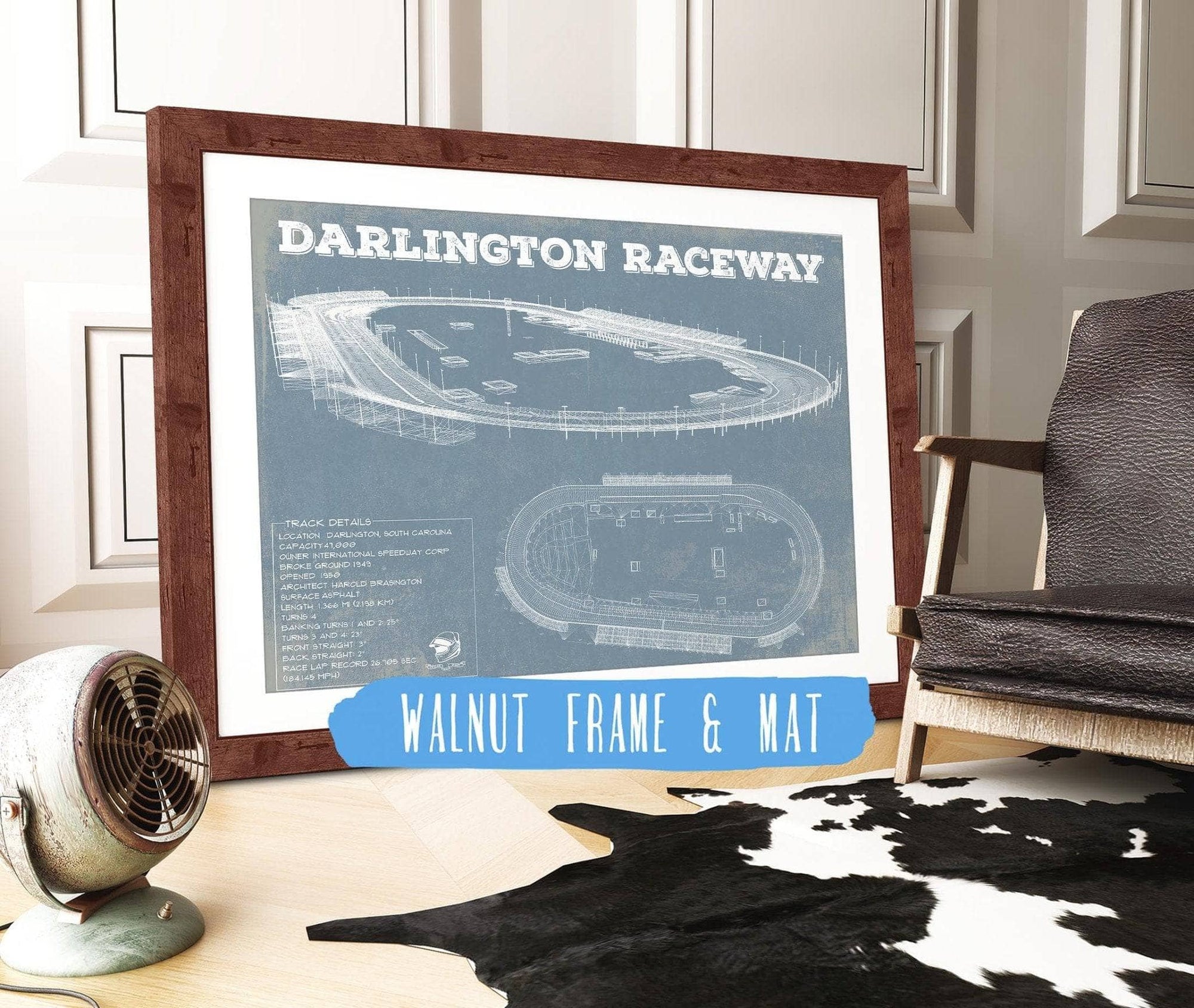 Cutler West Racetrack Collection 14" x 11" / Walnut Frame & Mat Darlington Raceway Blueprint NASCAR Race Track Print 731939862_56001