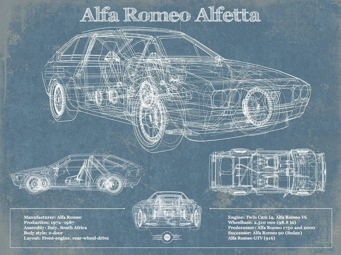 Cutler West Alfa Romeo Alfetta Bel Bel Air Sport Coupé Blueprint Vintage Auto Print