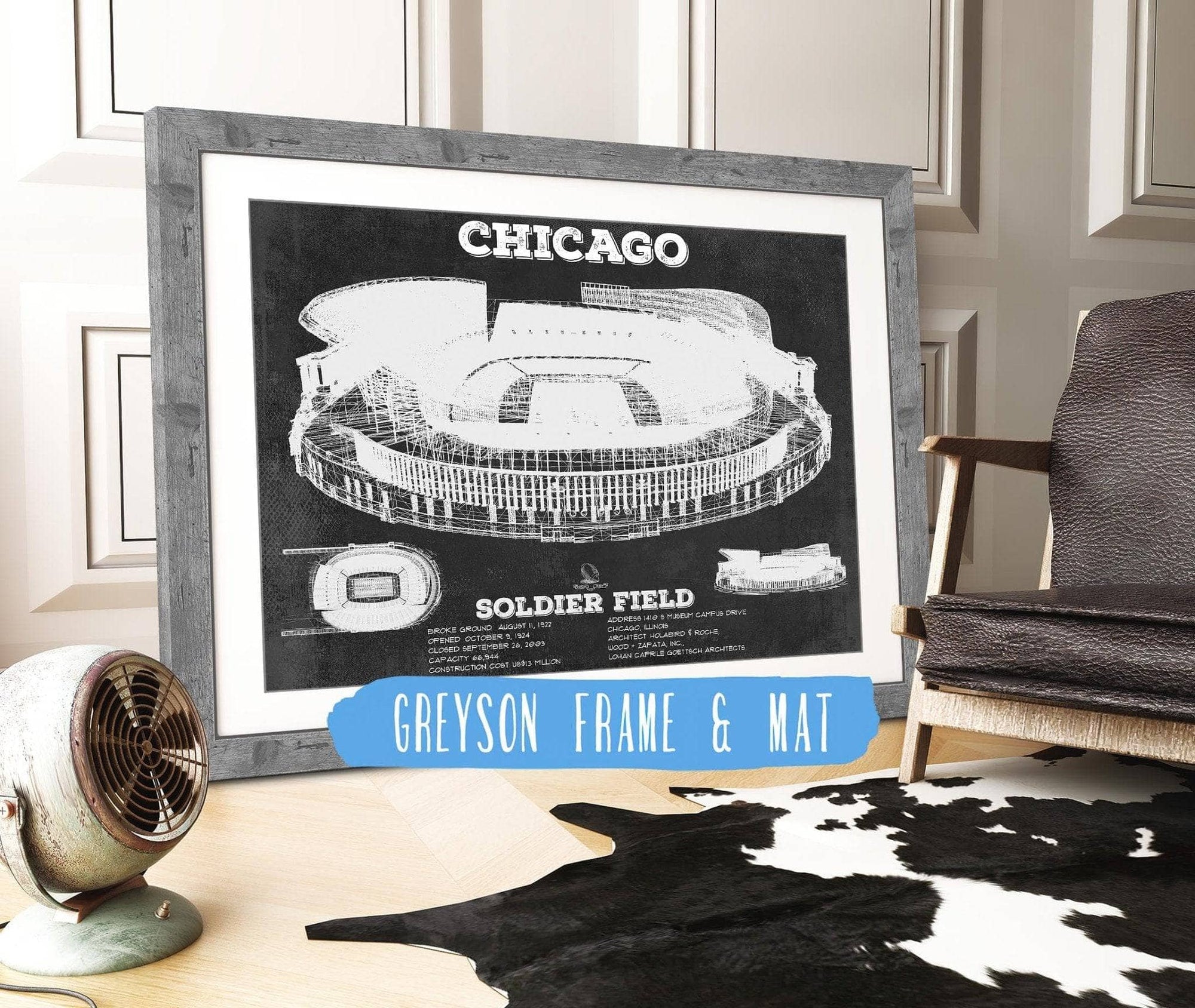 Cutler West Pro Football Collection 14" x 11" / Greyson Frame & Mat Chicago Bears Stadium Seating Chart - Soldier Field - Vintage Football Print 635629280_28880