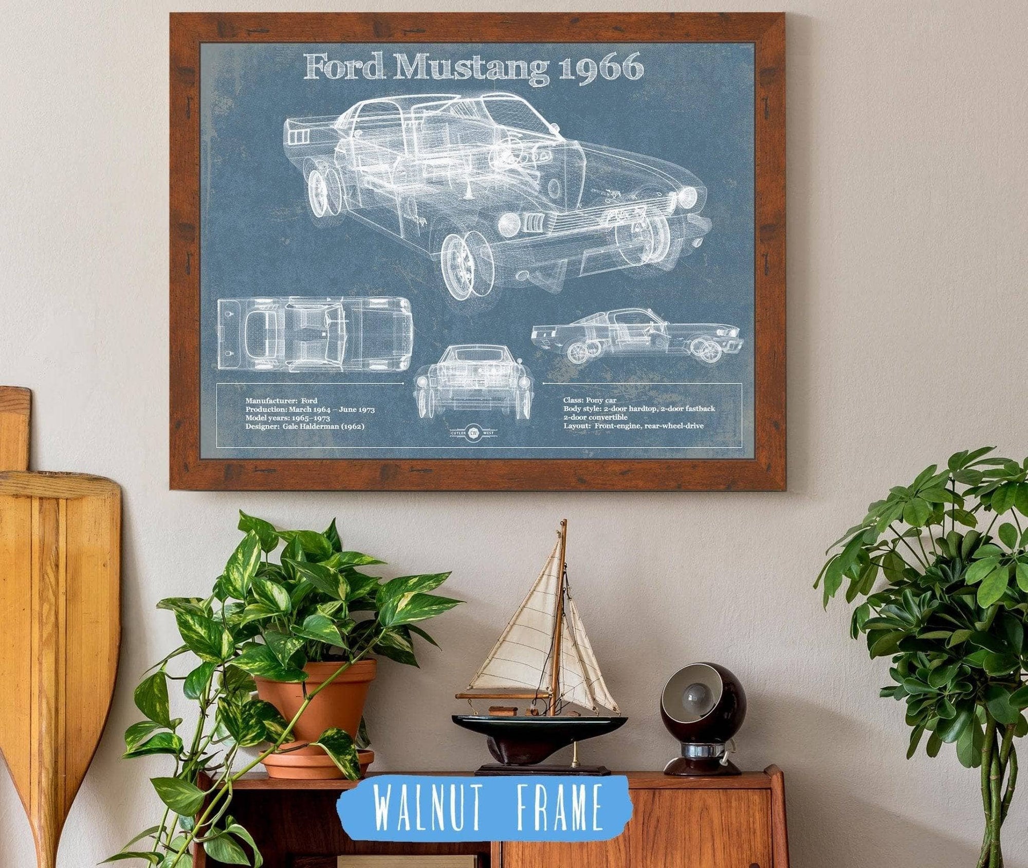 Cutler West Ford Collection 14" x 11" / Walnut Frame Ford Mustang 1966 Original Blueprint Art 845000229-TOP