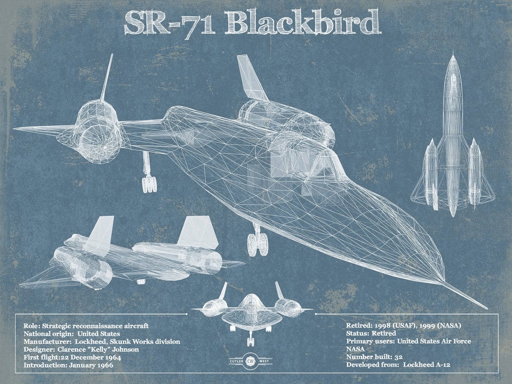 Cutler West SR-71 Blackbird Black Version - Aircraft Original Military Wall Art