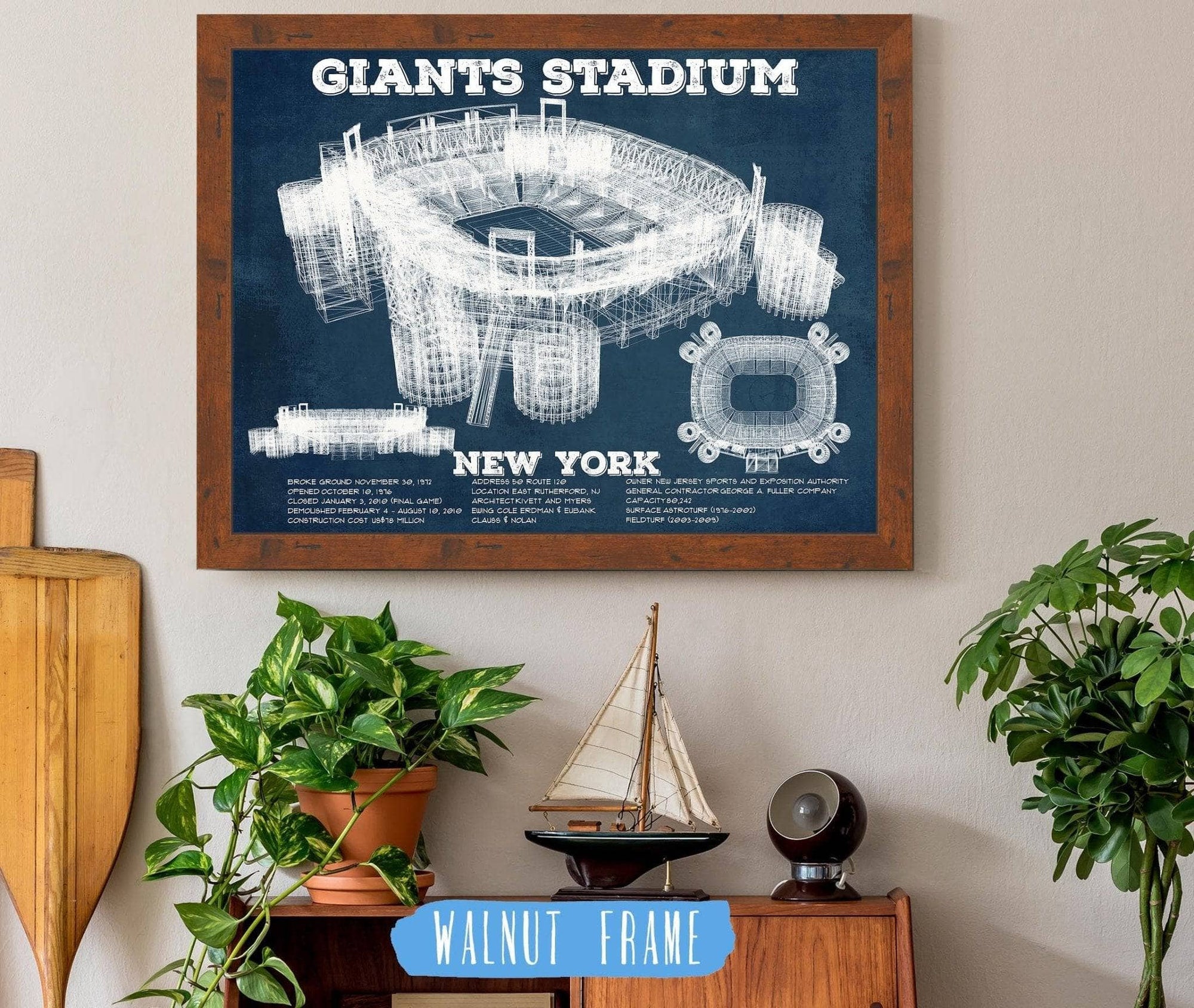 Cutler West Pro Football Collection 14" x 11" / Walnut Frame Giants Stadium - The Meadowlands New York Vintage Print 731428206-TOP