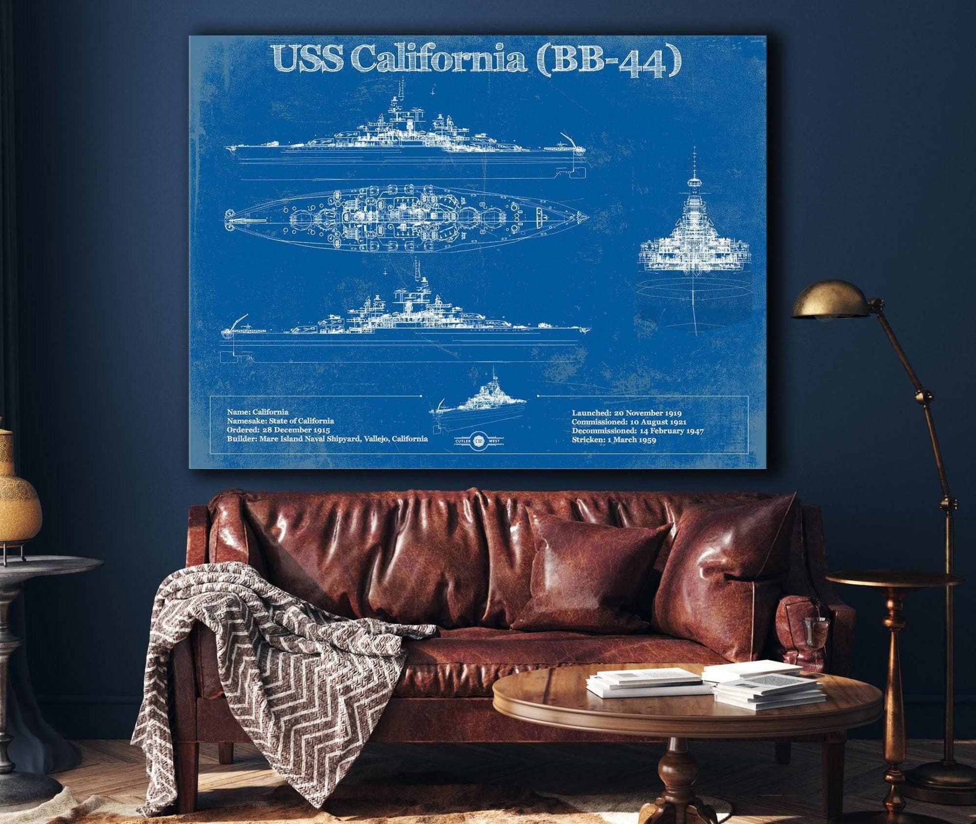 Cutler West Naval Military USS California (BB-44) Blueprint Original Military Wall Art - Customizable