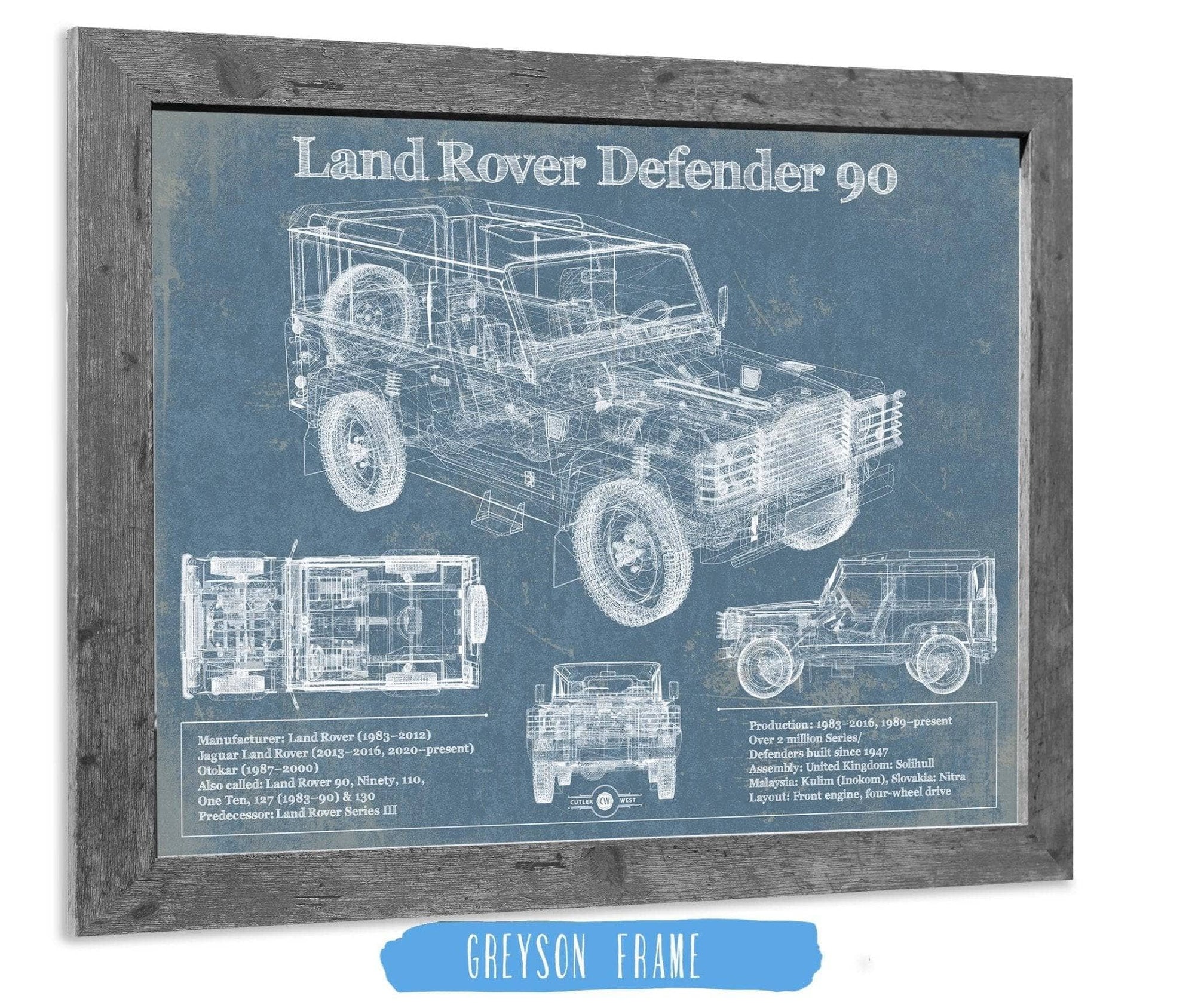 Cutler West Land Rover Collection Land Rover Defender 90 Blueprint Vintage Auto Patent Print