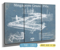 Cutler West Racetrack Collection 48" x 32" / 3 Panel Canvas Wrap Singapore Grand Prix Blueprint Race Track Print 806346707_28526