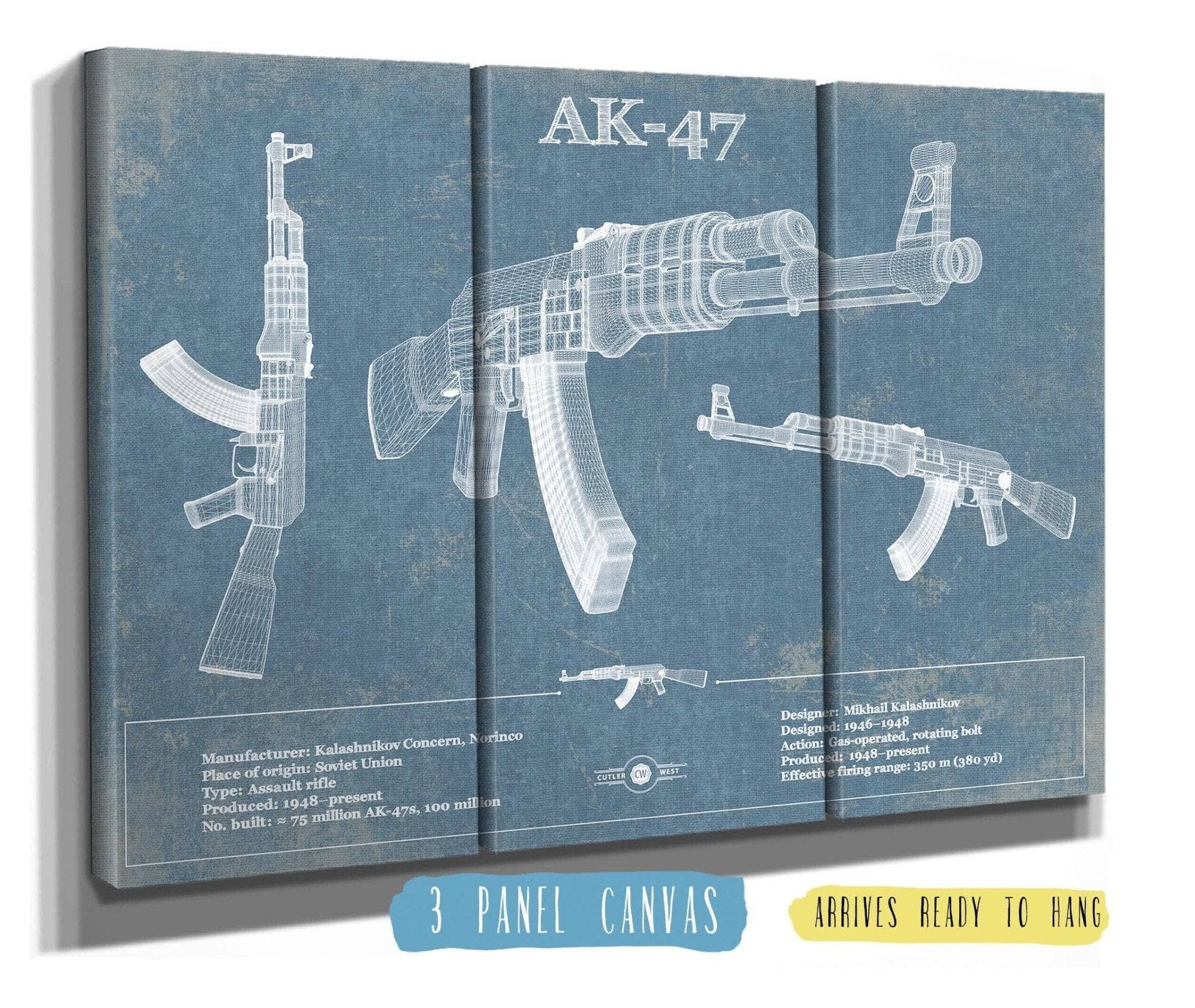 Cutler West 48" x 32" / 3 Panel Canvas Wrap AK-47 Blueprint Vintage Gun Print 833110042-48"-x-32"38623