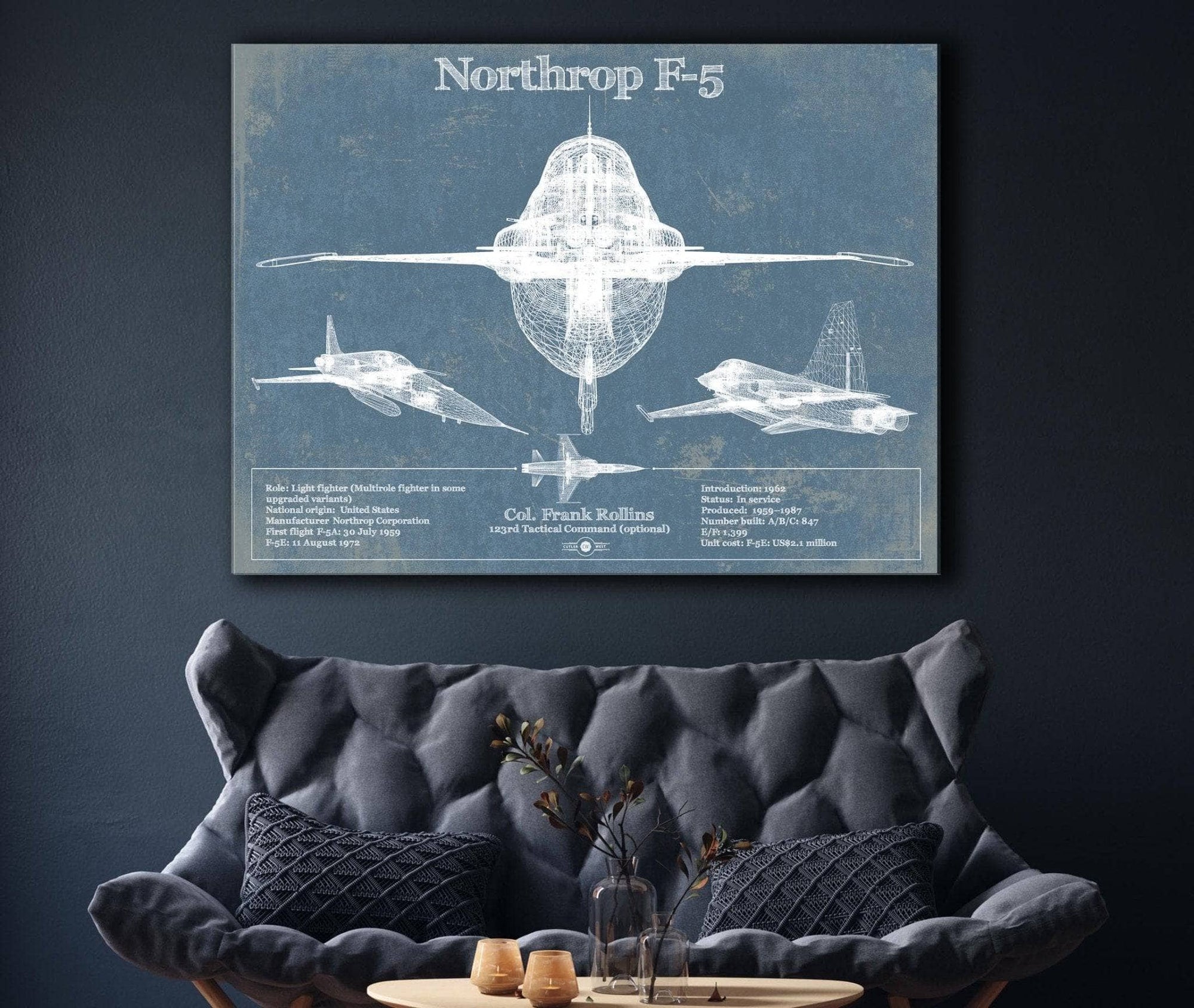 Cutler West Military Aircraft Northrop F-5 Aircraft Blueprint Original Military Wall Art