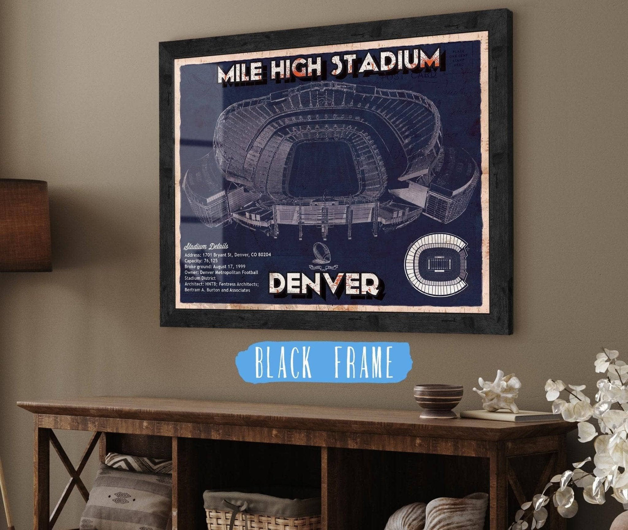 Cutler West Pro Football Collection 14" x 11" / Black Frame Denver Broncos Vintage Sports Authority Field - Vintage Football Print 635800348-TOP_55470