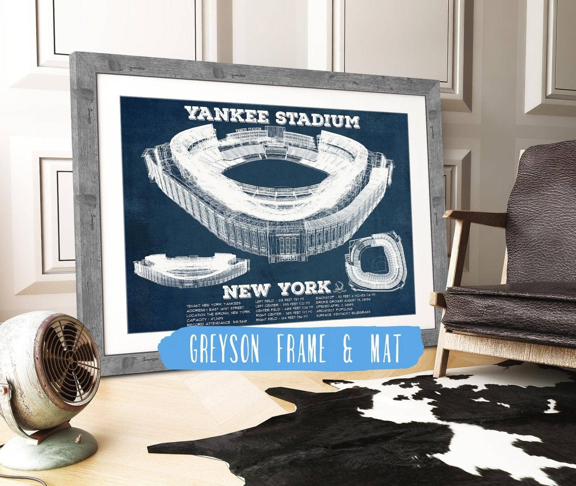 Cutler West Baseball Collection 14" x 11" / Greyson Frame & Mat NY Yankees - Vintage Yankee Stadium Blueprint Baseball Print 723090052-TOP