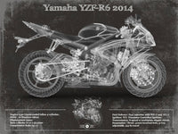 Cutler West 14" x 11" / Unframed Yamaha YZF-R6 2014 Blueprint Motorcycle Patent Print 845000204-14"-x-11"7123