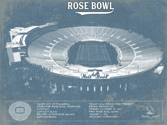 Cutler West College Football Collection 14" x 11" / Unframed UCLA Bruins Art - Rose Bowl Vintage Stadium Blueprint Art Print 640142750_22882
