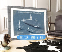 Cutler West Naval Military 14" x 11" / Greyson Frame & Mat Los Angeles-class submarine Blueprint Patent Original Art 845000153_65310