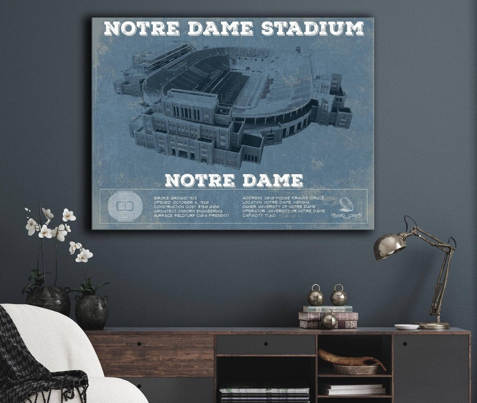 Cutler West College Football Collection Notre Dame Stadium Vintage Art Print