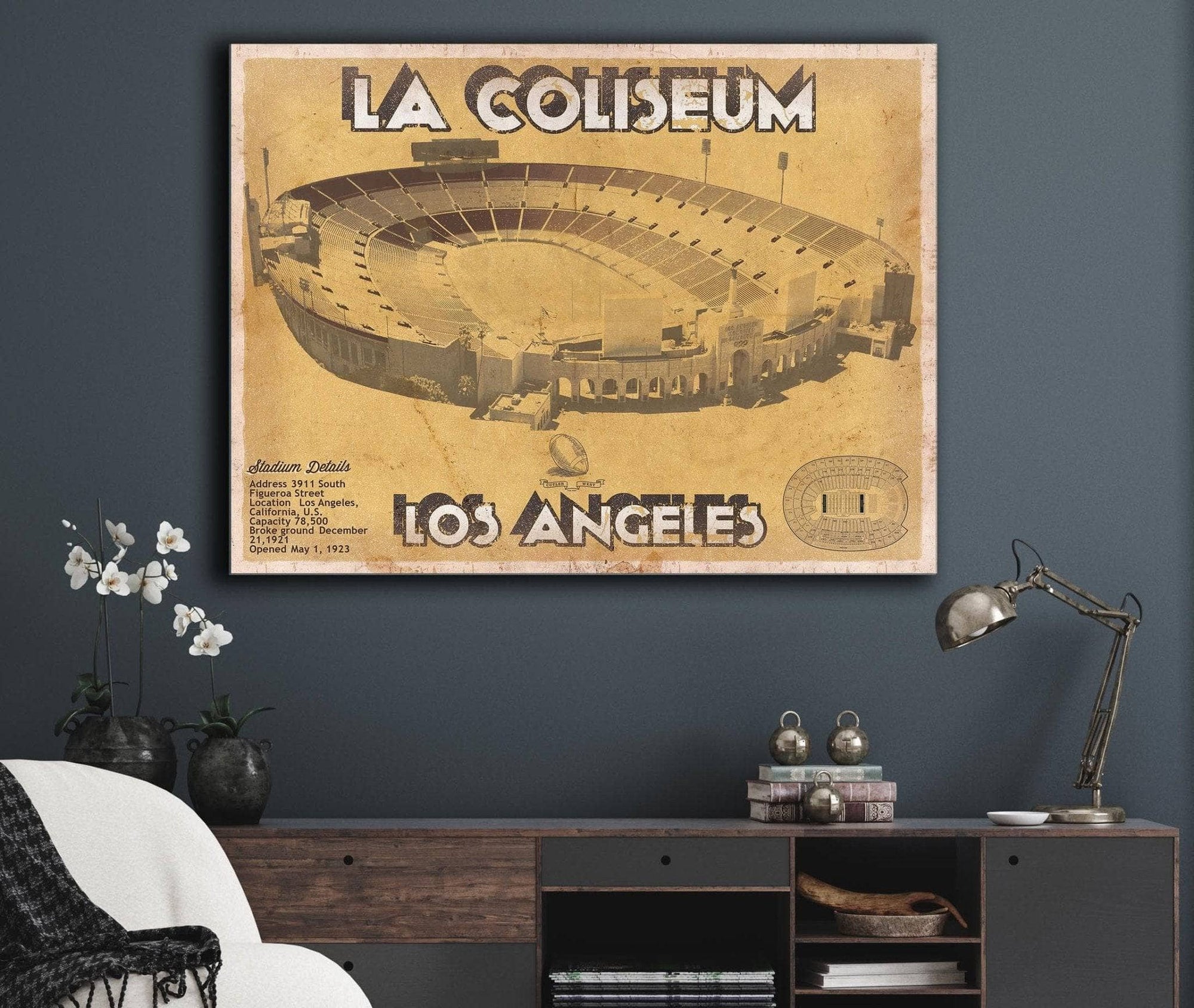 Cutler West Pro Football Collection Los Angeles Rams LA Coliseum Seating Chart - Vintage Football Print