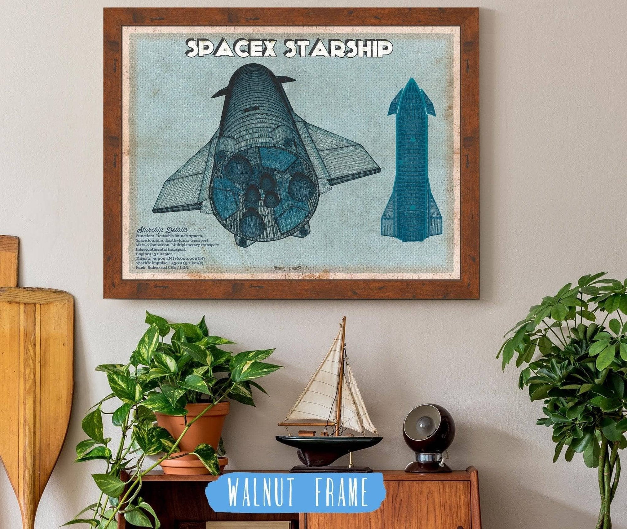 Cutler West SciFi, Fantasy, and Space SpaceX Starship Blue Vintage Space Exploration Print