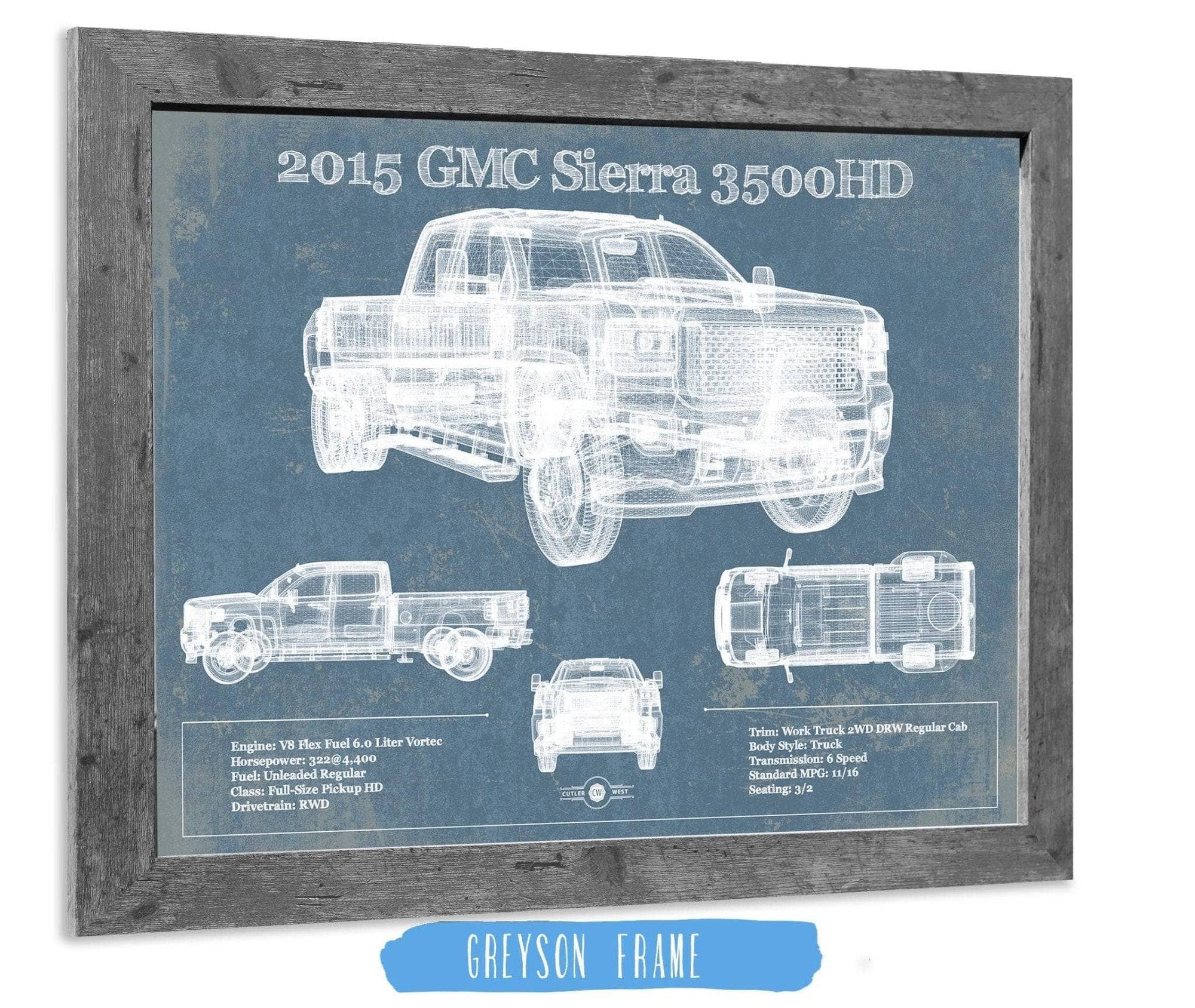 Cutler West Vehicle Collection 2015 GMC Sierra 3500HD Vintage Blueprint Auto Print